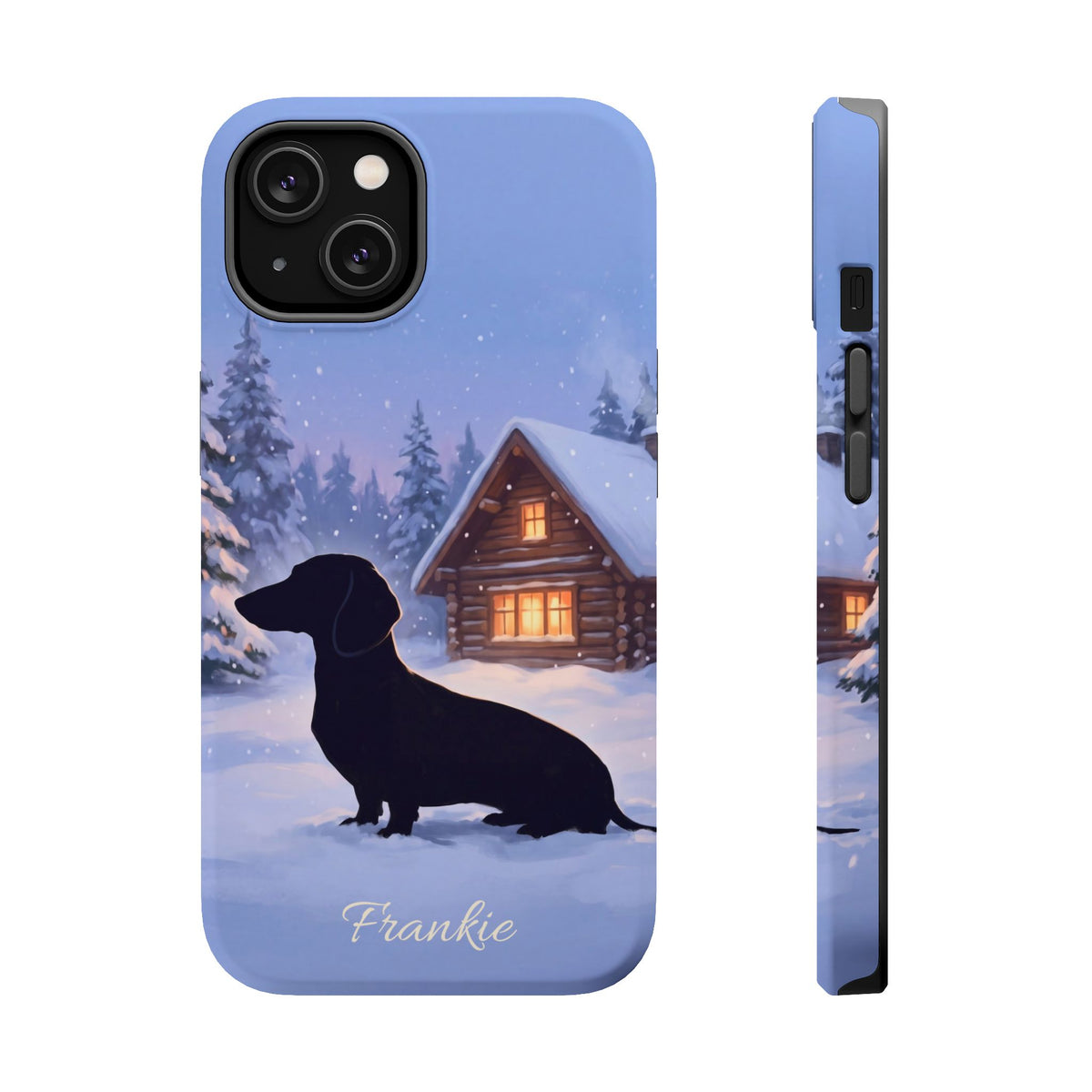 Personalized Dachshund Winter Cabin Phone Case — Wireless Charging Cover