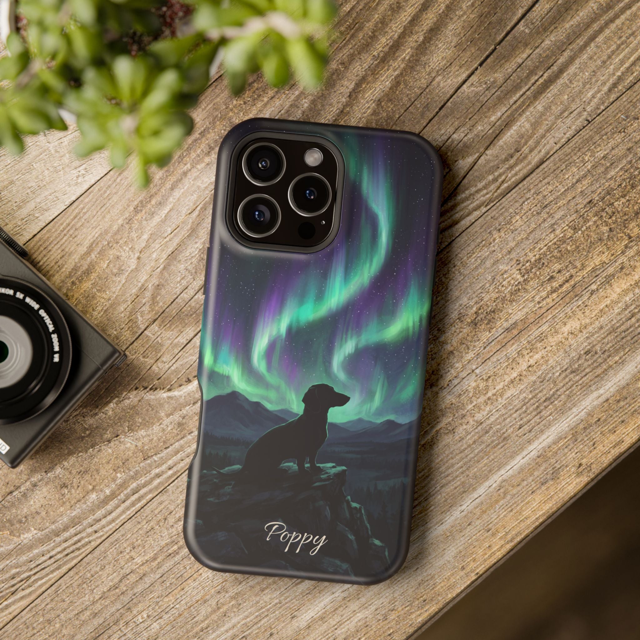 Personalized Dachshund Northern Lights Phone Case — Wireless Charging Cover