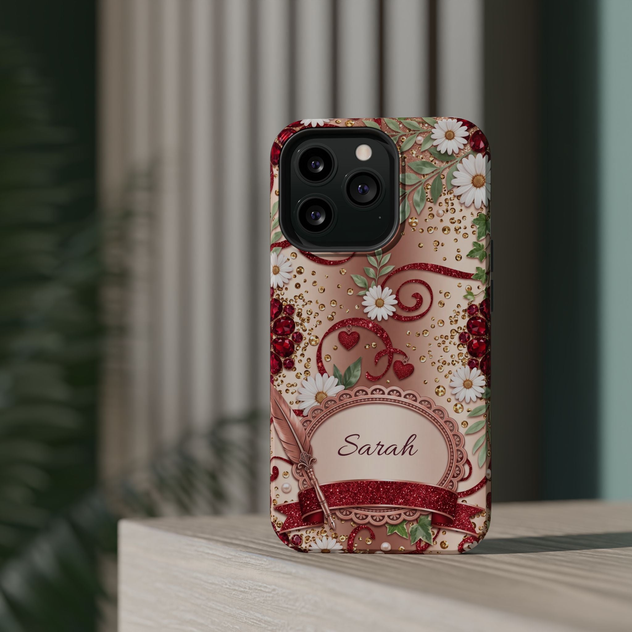 Personalized Vintage Floral Teacher Phone Case — Wireless Charging Cover