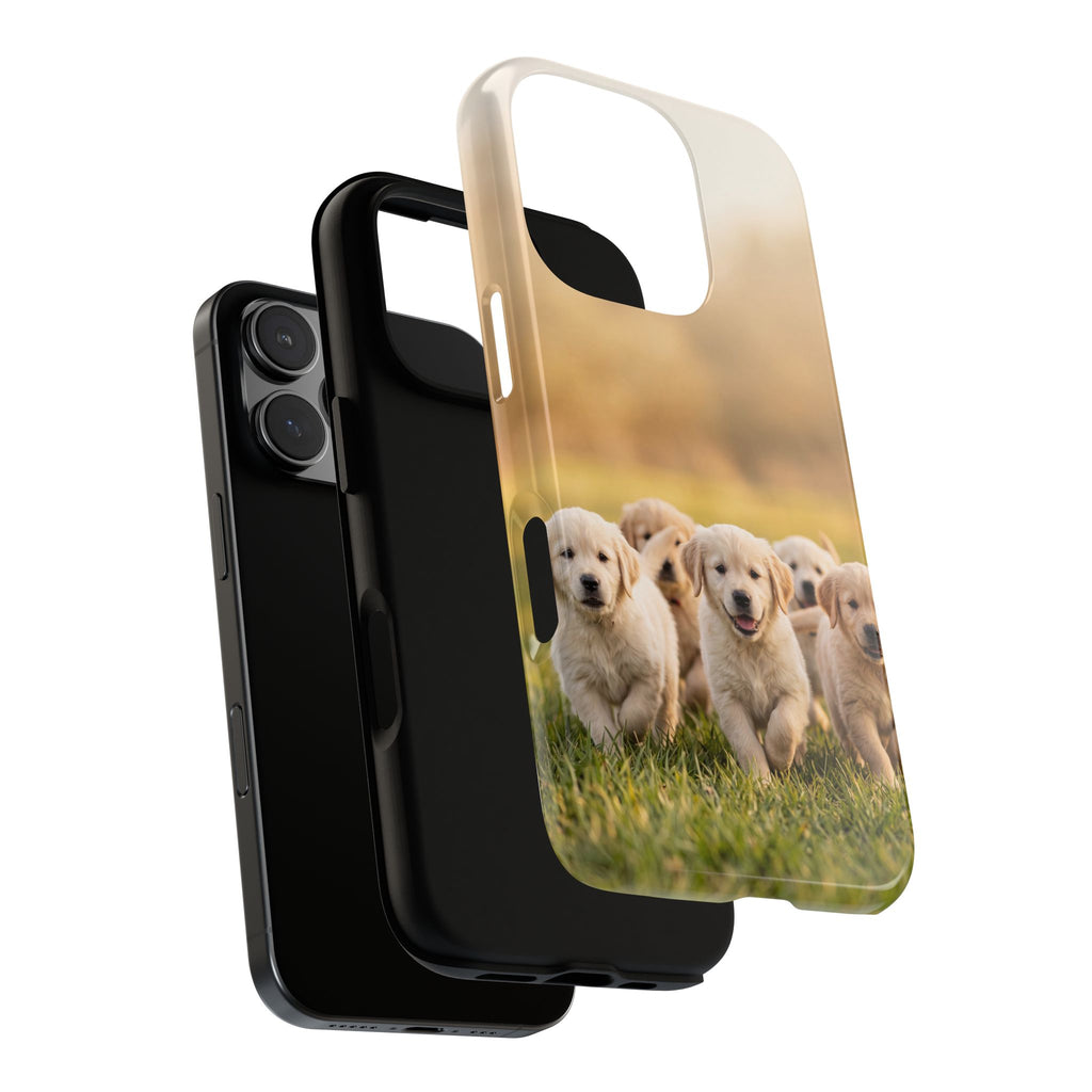 Golden Retriever Puppies Phone Case | Playful Puppy Pack Running in Grass | iPhone & Samsung