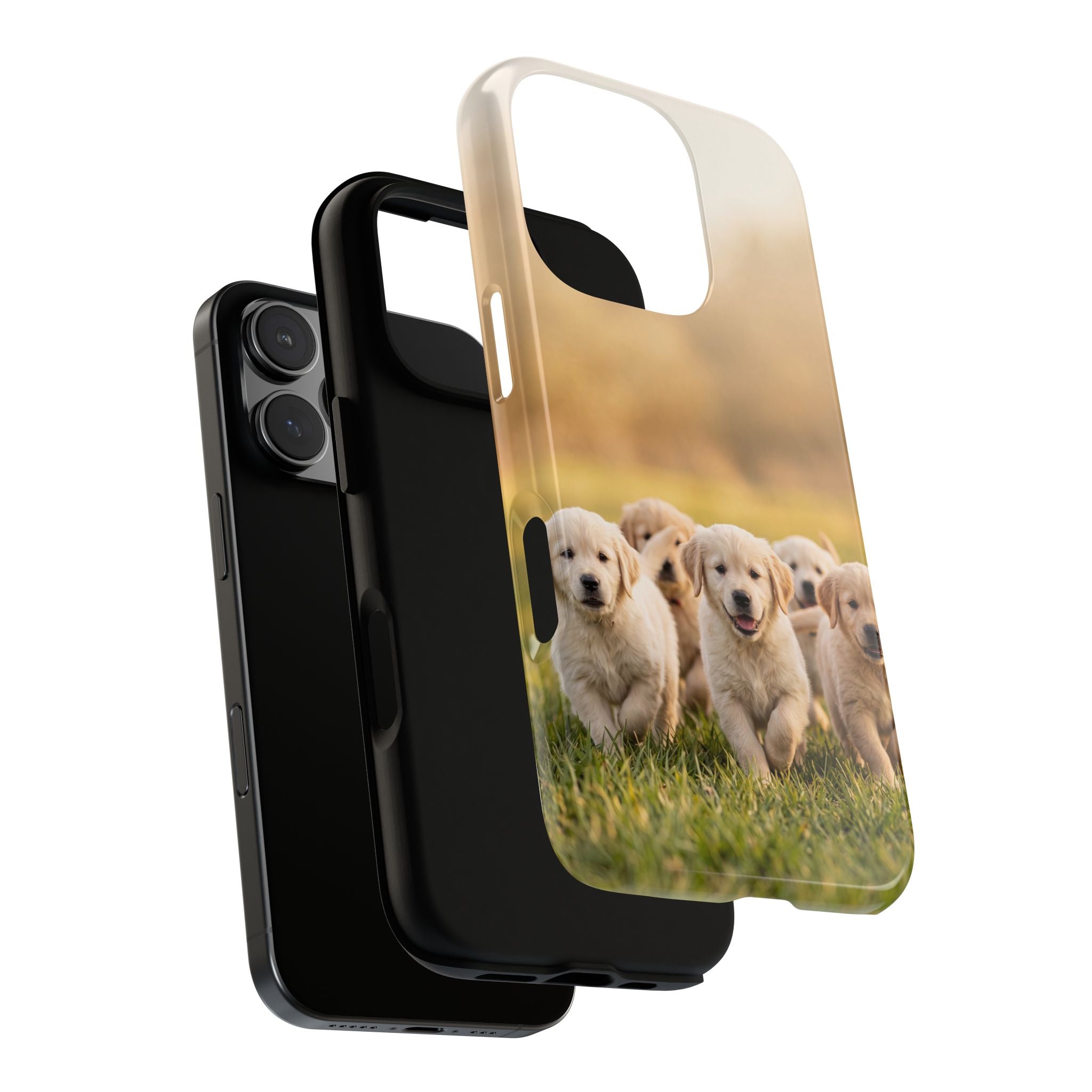 Golden Retriever Puppies Phone Case | Playful Puppy Pack Running in Grass | iPhone & Samsung