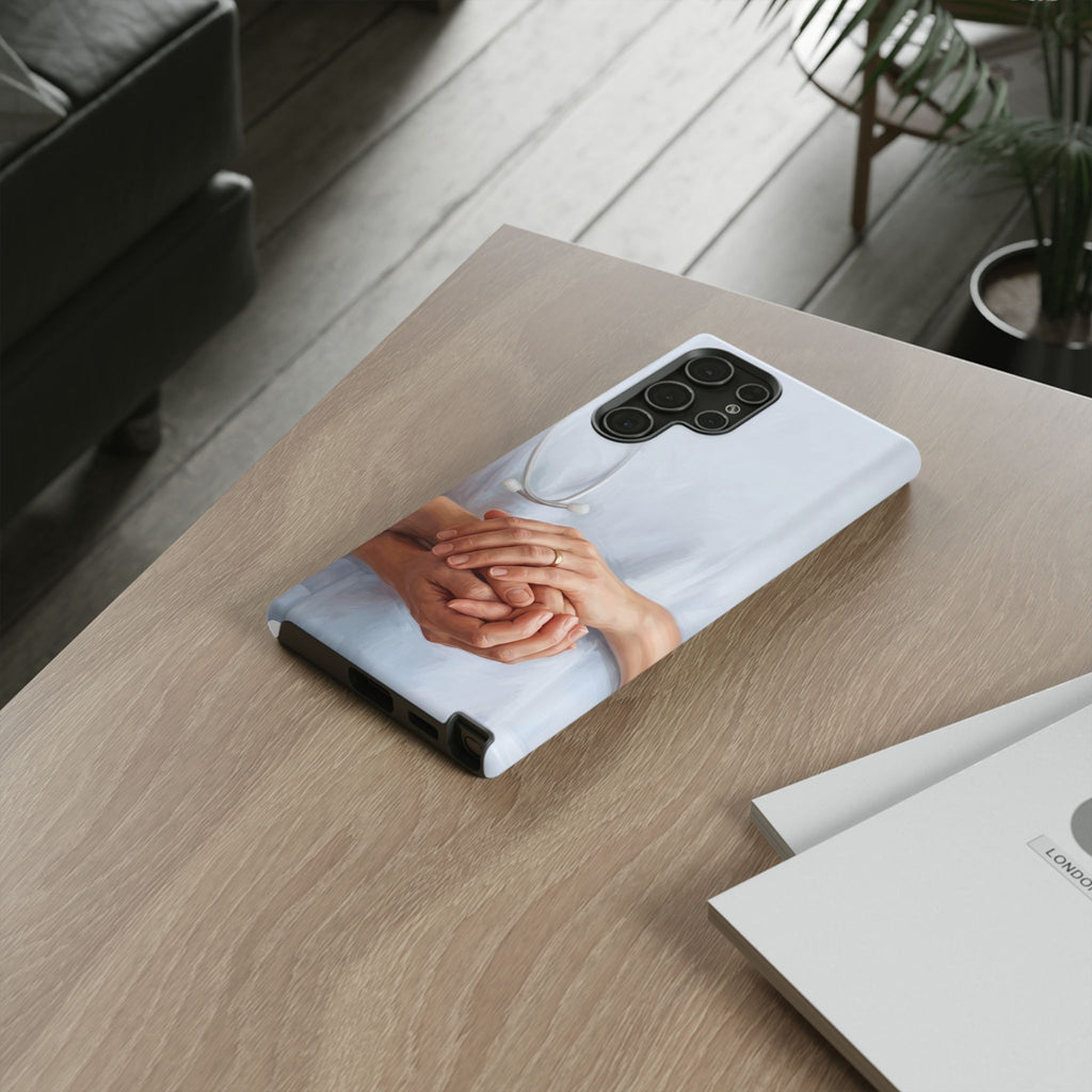 Nurse's Comforting Hands Phone Case | Caring Hands & Stethoscope Illustration | iPhone & Samsung