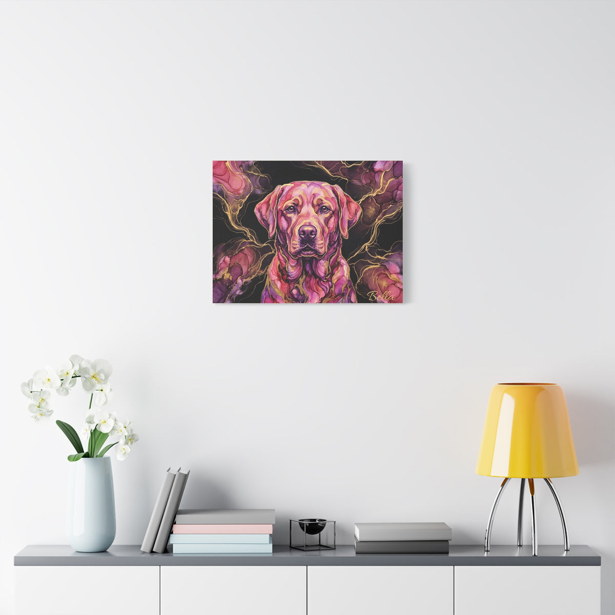 Labrador Personalized Canvas | Pink Alcohol Ink & Gold Marble Wall Art