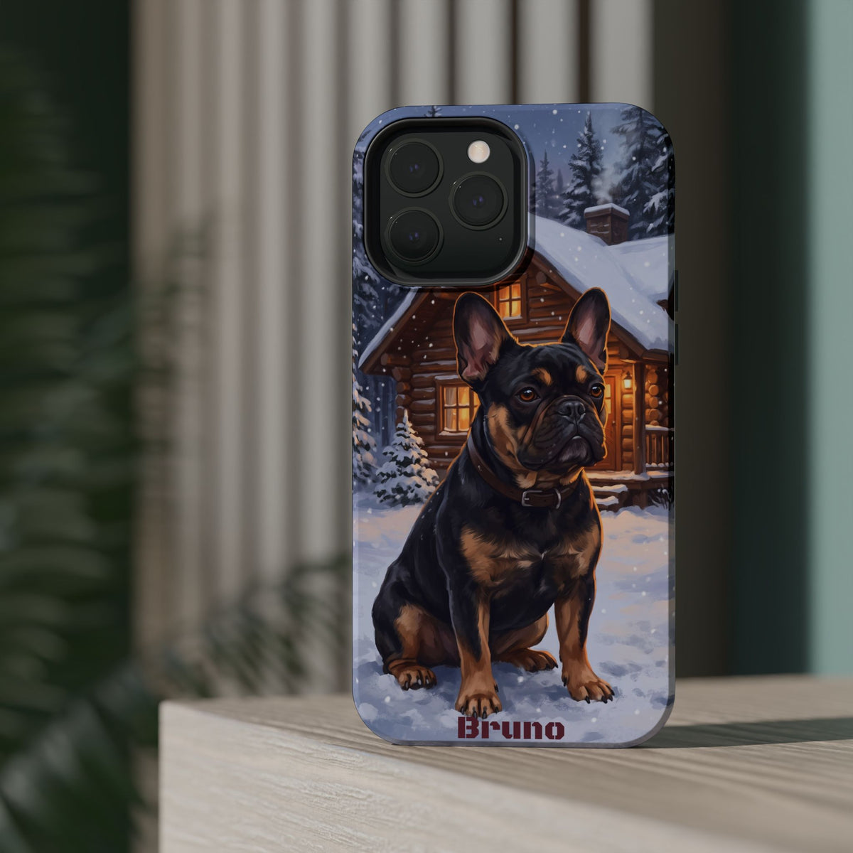 Personalized French Bulldog Cozy Cabin Phone Case — Wireless Charging Cover
