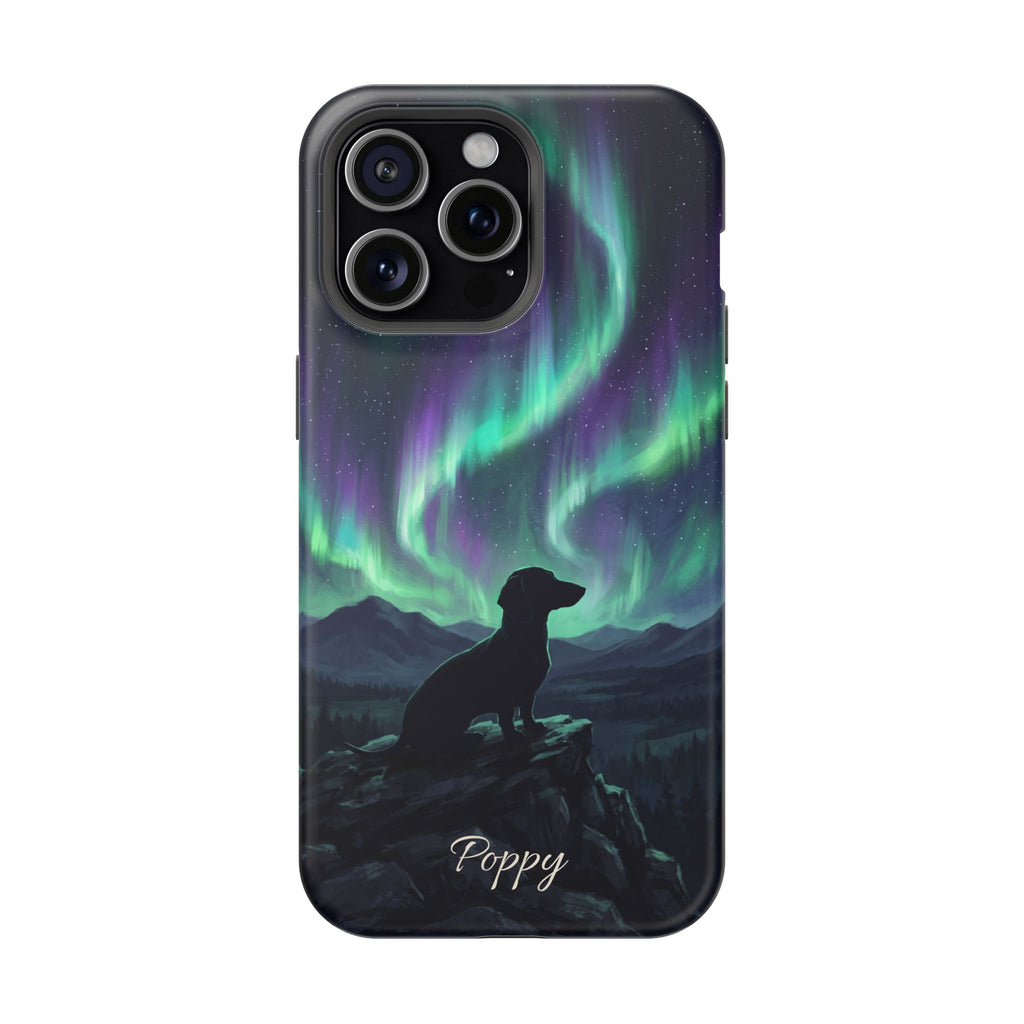 Personalized Dachshund Northern Lights Phone Case — Wireless Charging Cover