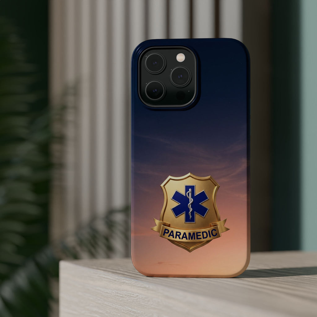 Gold Paramedic Badge Sunset Sky Phone Case — Magnetic Wireless Charging Cover