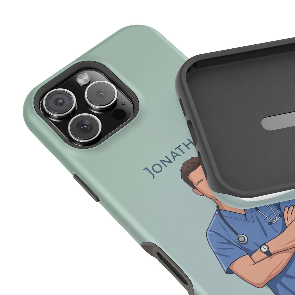 Personalized Nurse Portrait Phone Case — Impact-Resistant Wireless Charging Cover