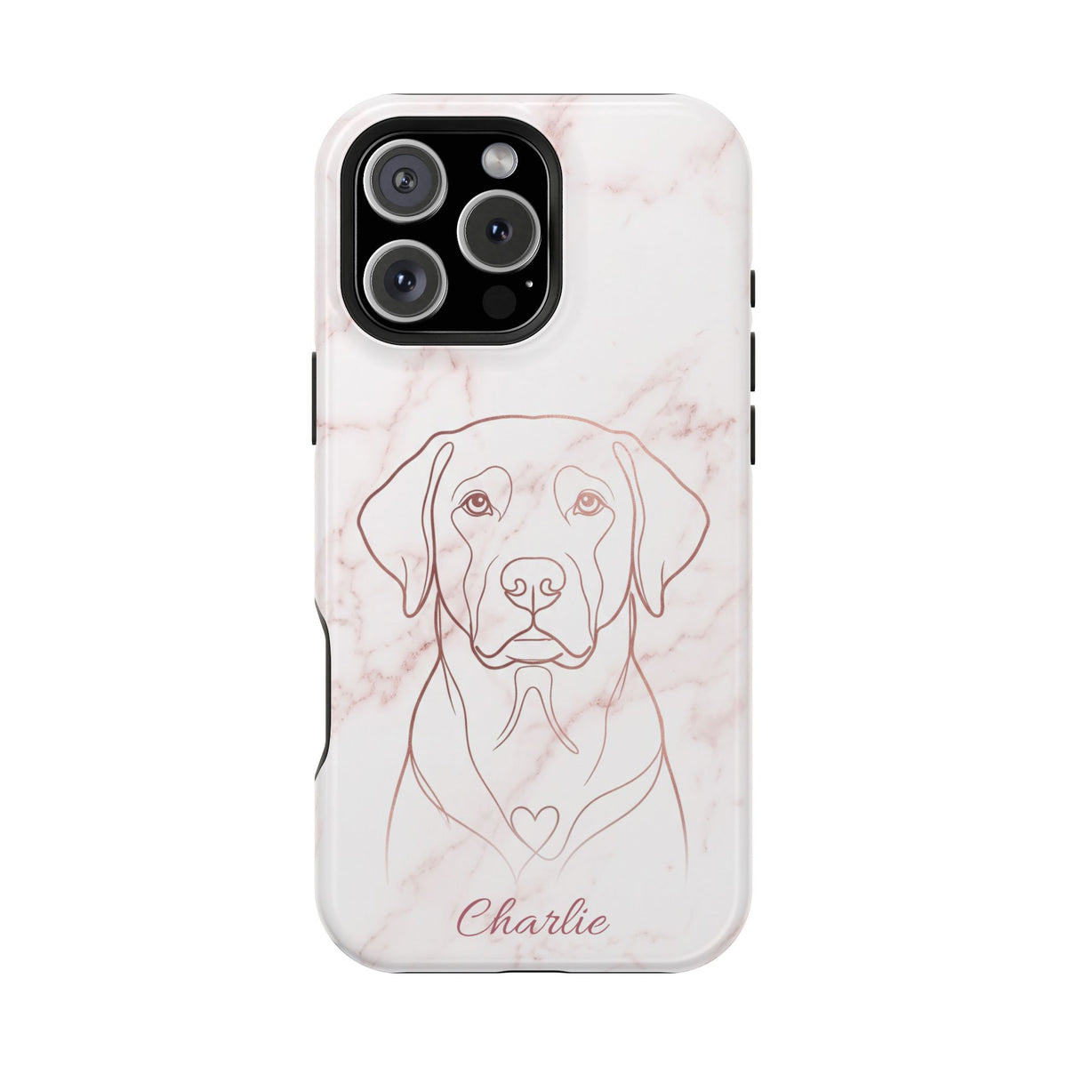 Personalized Rose Gold Marble Labrador Phone Case — Tough Magnetic Case with Wireless Charging