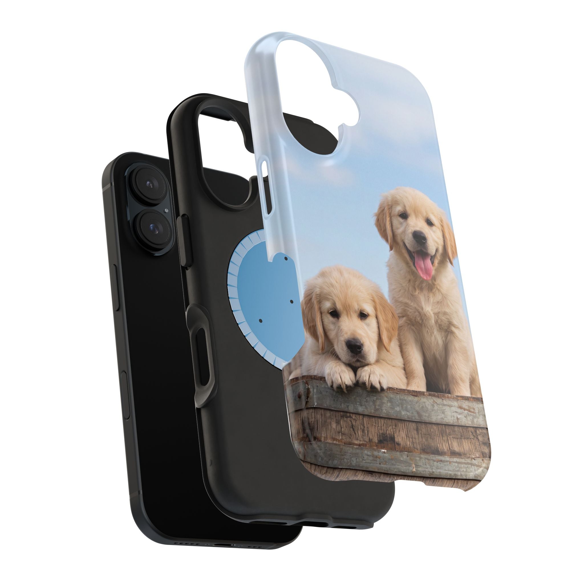 Golden Retriever Puppy Duo Phone Case — Impact-Resistant Wireless Charging Cover