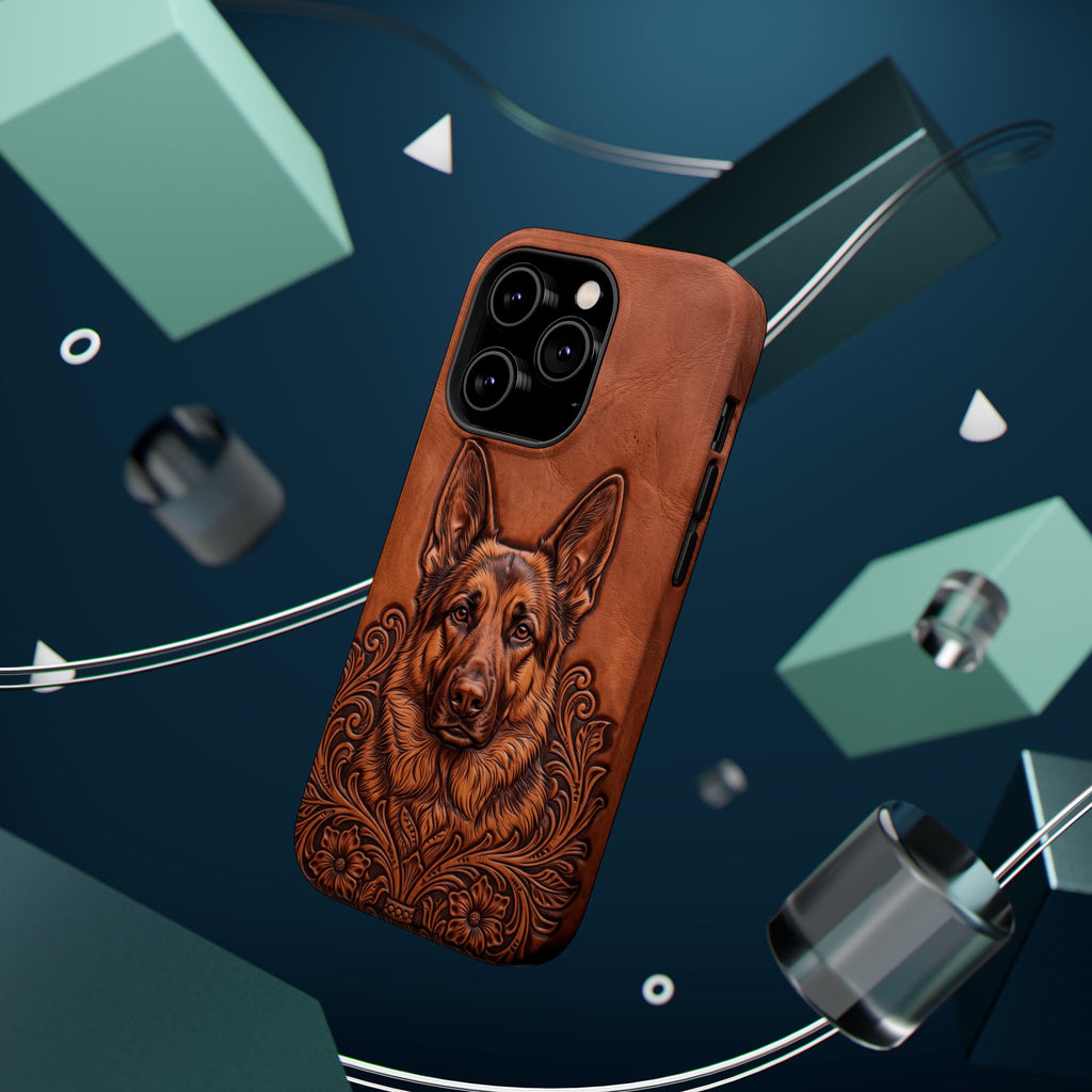 German Shepherd Phone Case | Western Tooled Art — Tough Magnetic Case with Wireless Charging