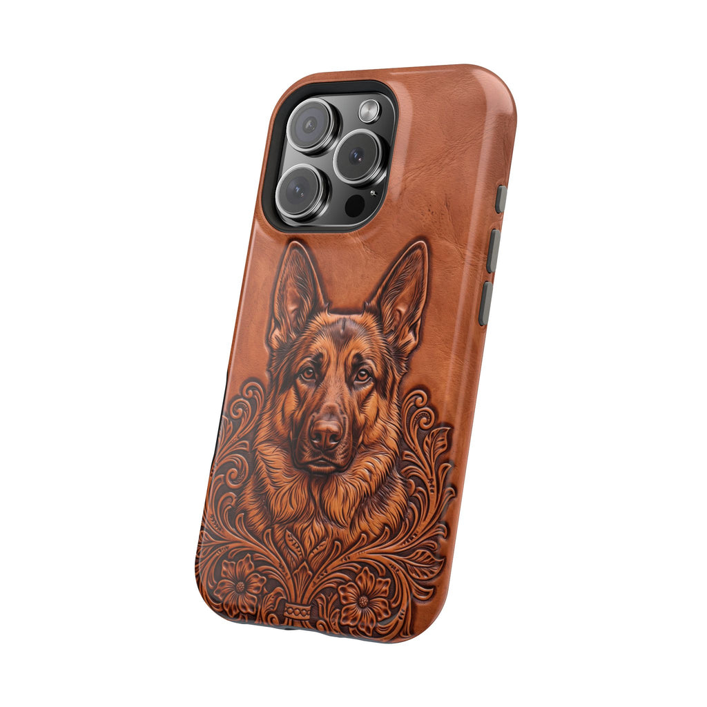 German Shepherd Phone Case | Western Tooled Art — Tough Magnetic Case with Wireless Charging