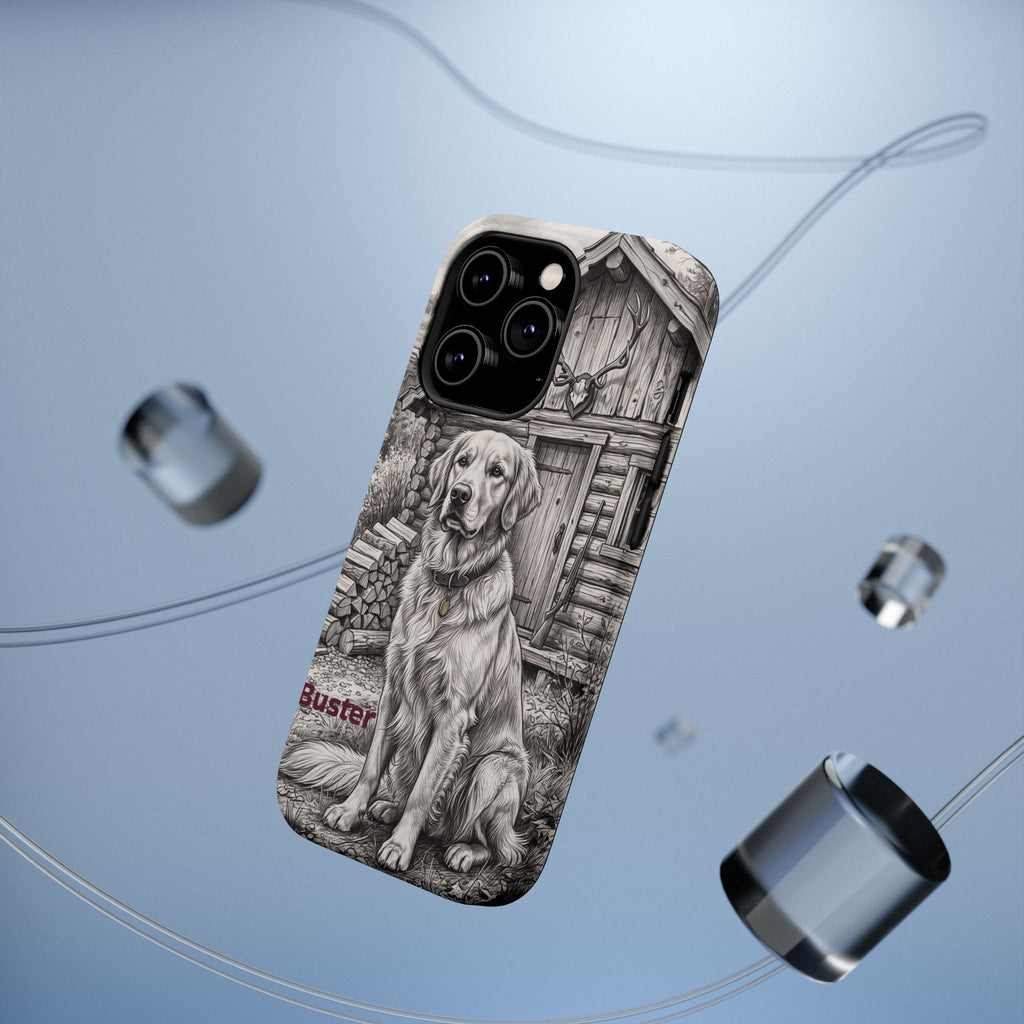 Personalized Golden Retriever Cabin Porch Phone Case — Wireless Charging Cover