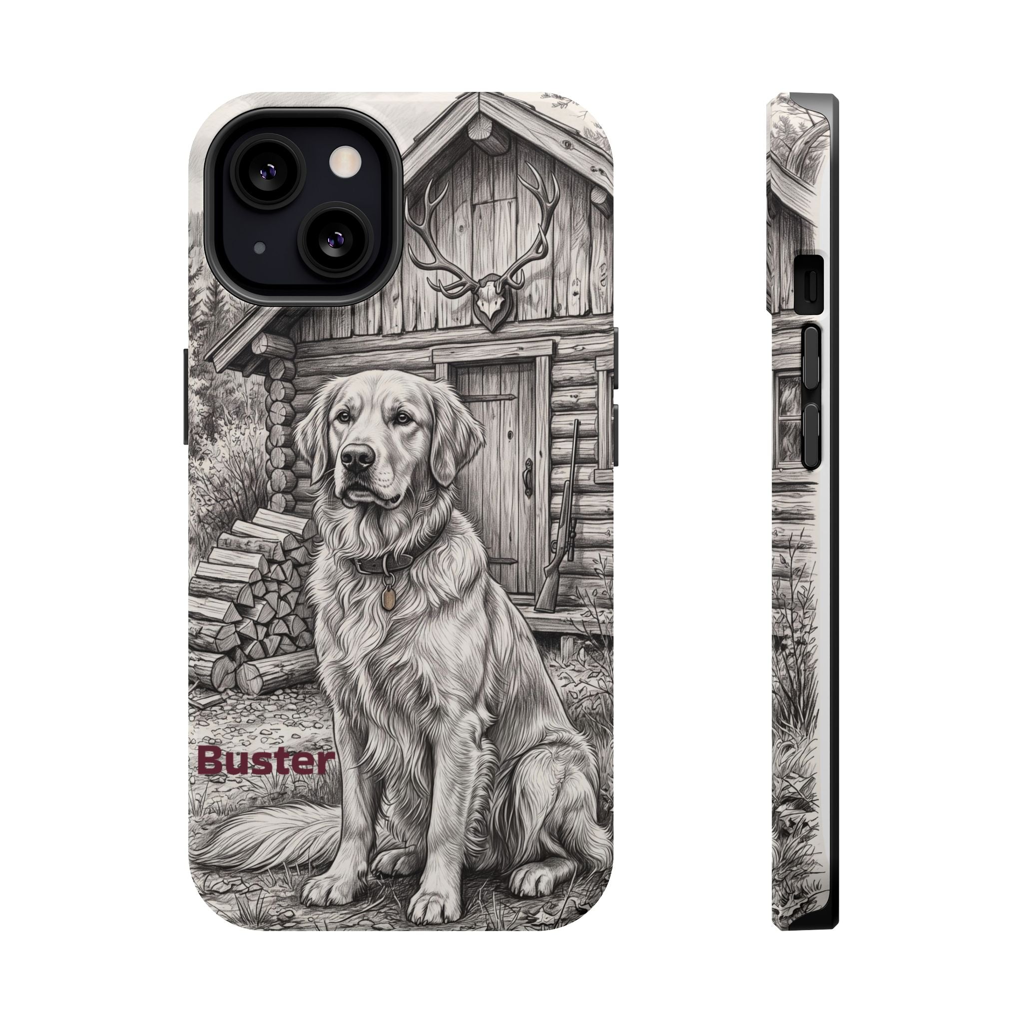Personalized Golden Retriever Cabin Porch Phone Case — Wireless Charging Cover