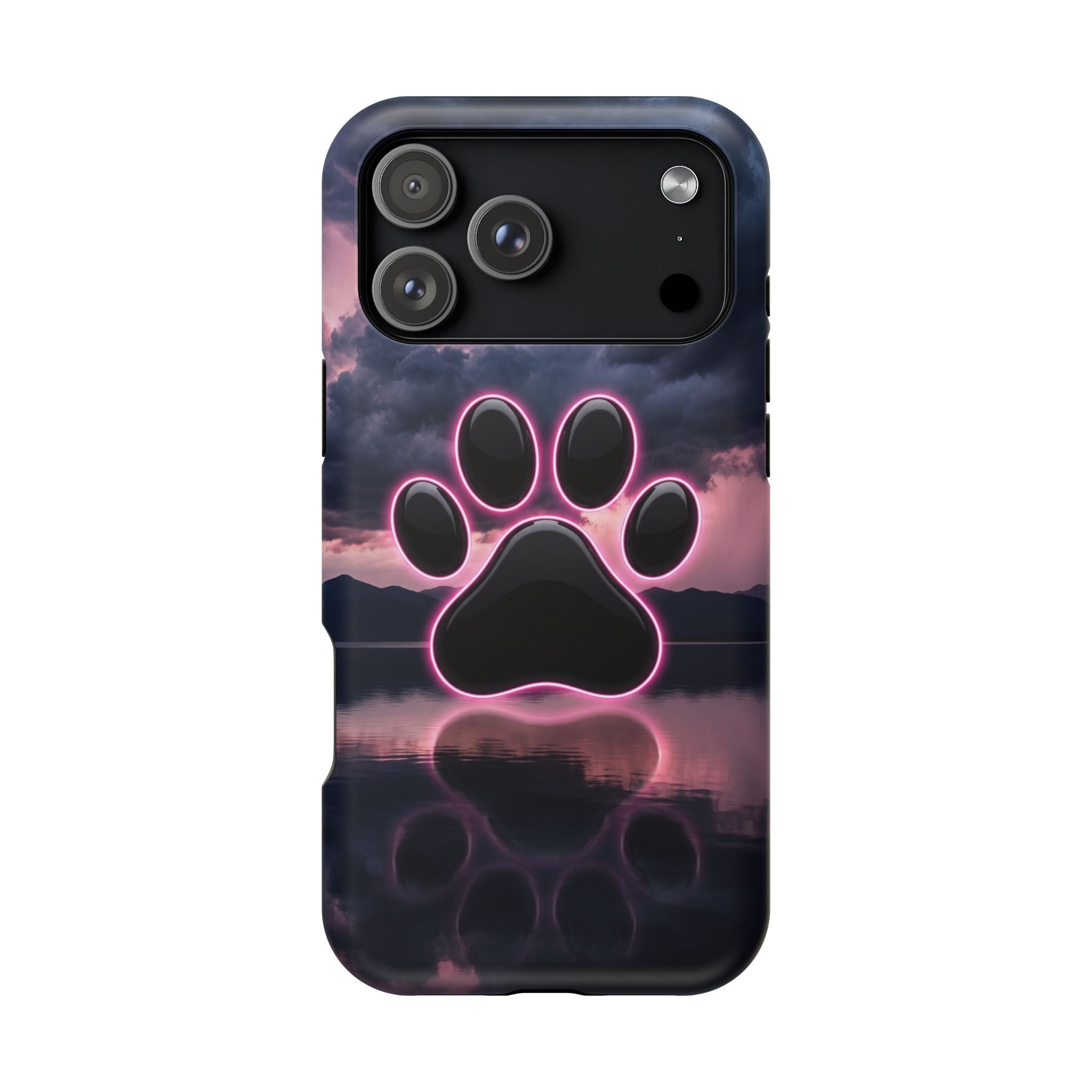 Neon Paw Print Phone Case — Impact-Resistant Wireless Charging Cover