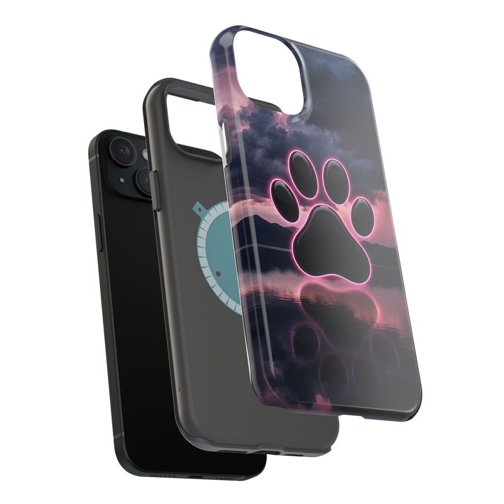 Neon Paw Print Phone Case — Impact-Resistant Wireless Charging Cover