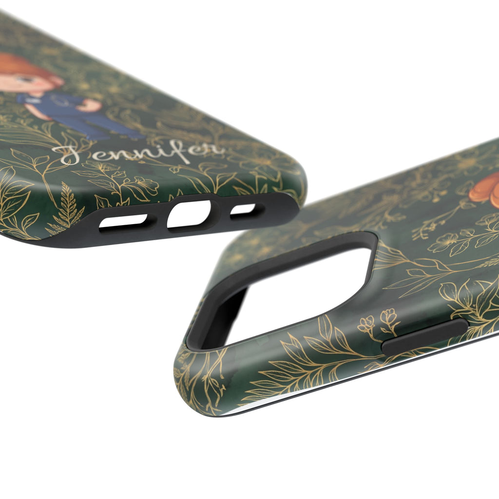 Personalized Nurse Botanical Phone Case — Impact-Resistant Wireless Charging Cover