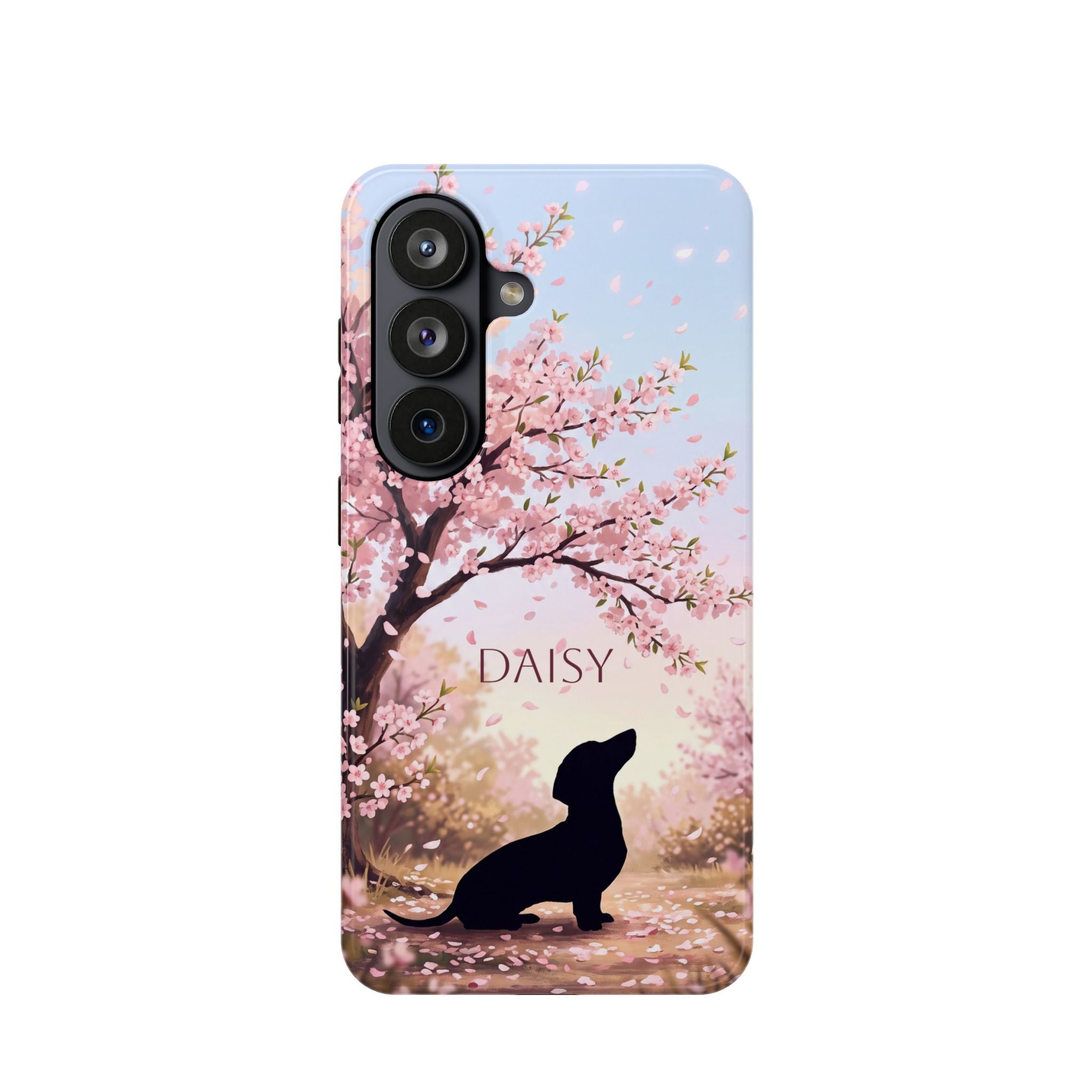 Personalized Dachshund Cherry Blossom Phone Case — Wireless Charging Cover