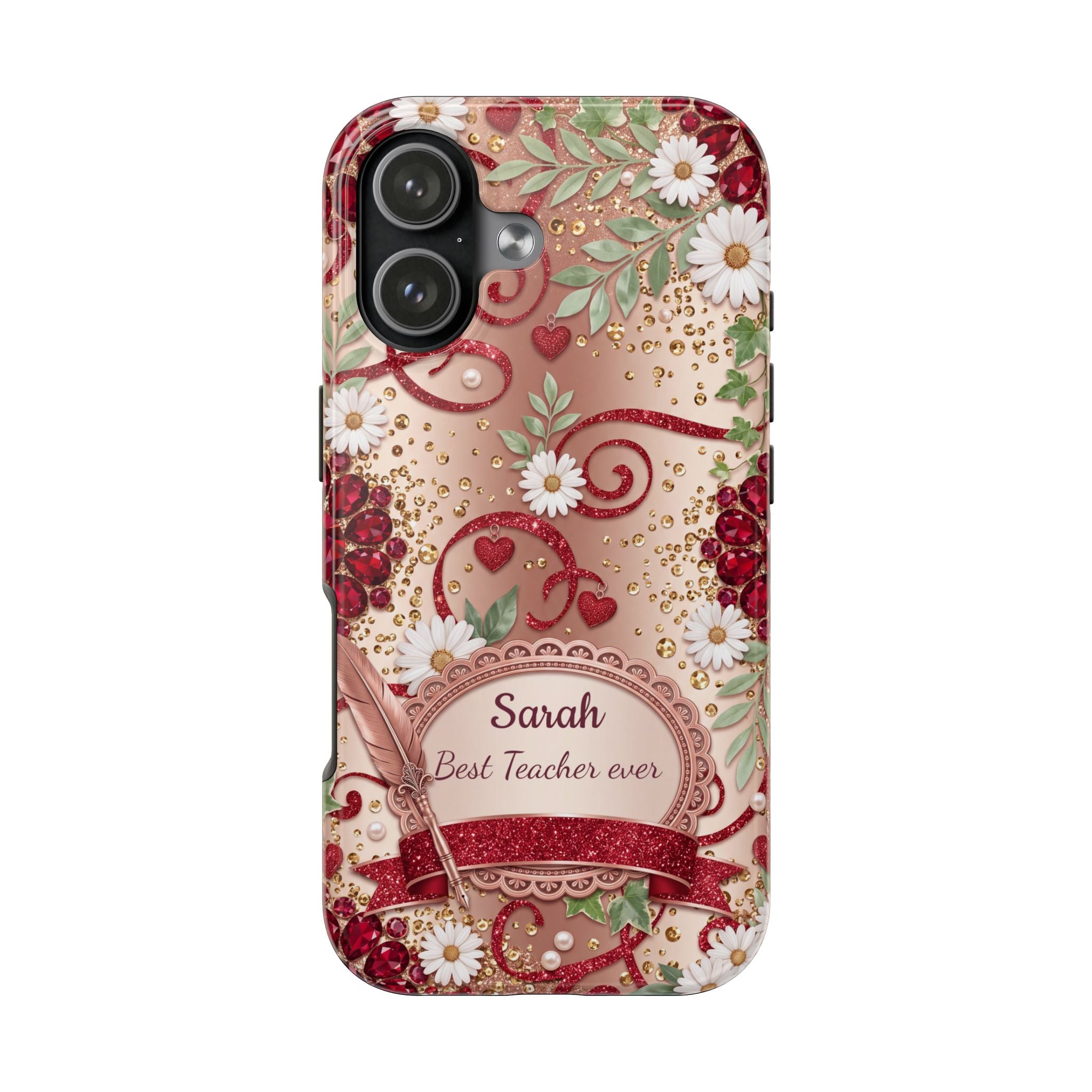 Personalized Teacher Phone Case — Custom Name and Message - Floral Jeweled Design