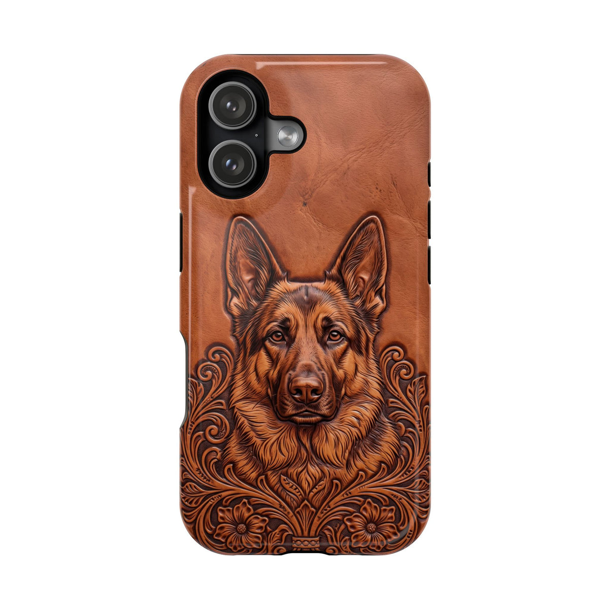 German Shepherd Phone Case | Western Tooled Art — Tough Magnetic Case with Wireless Charging
