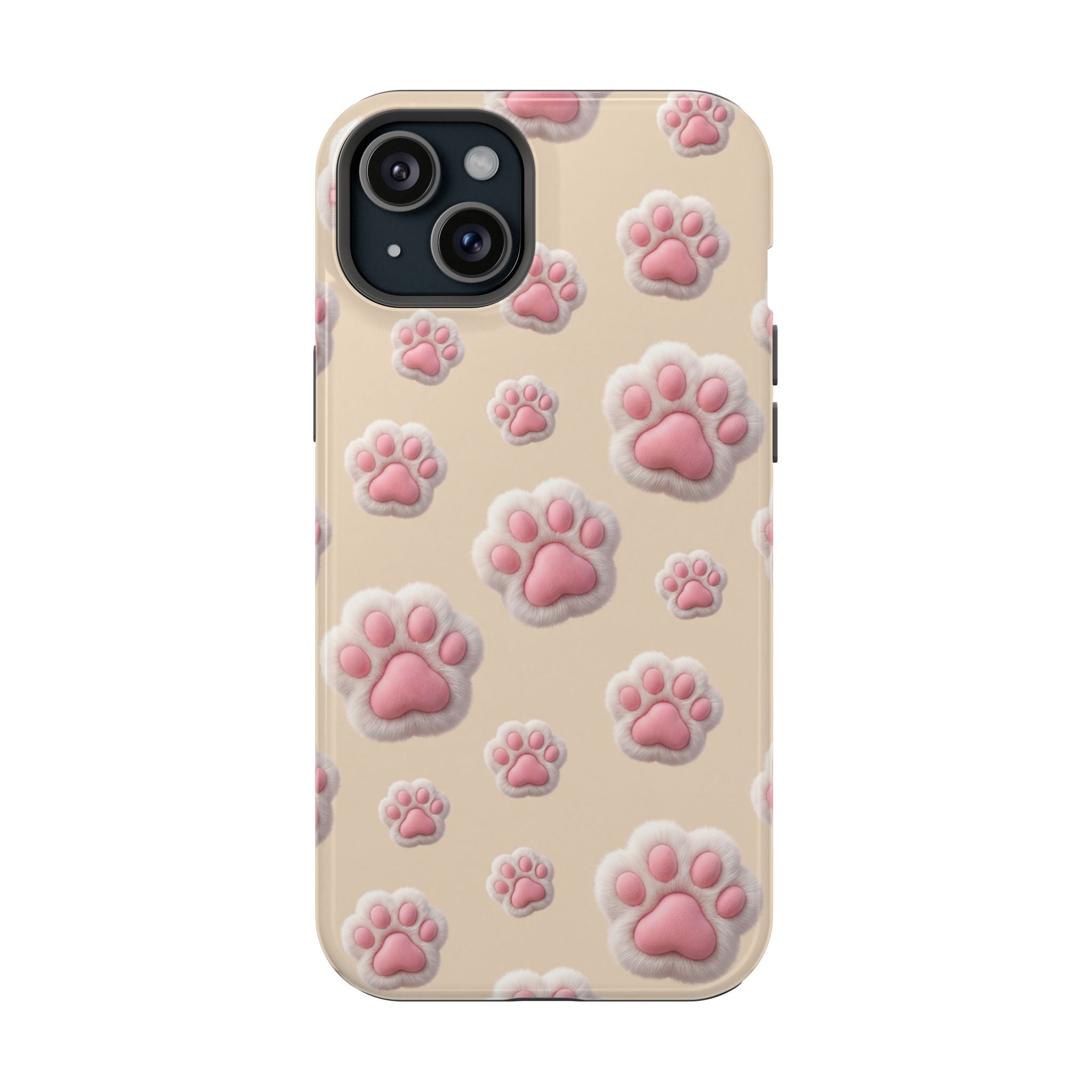 Pink Paw Print Phone Case — Impact-Resistant Wireless Charging Cover