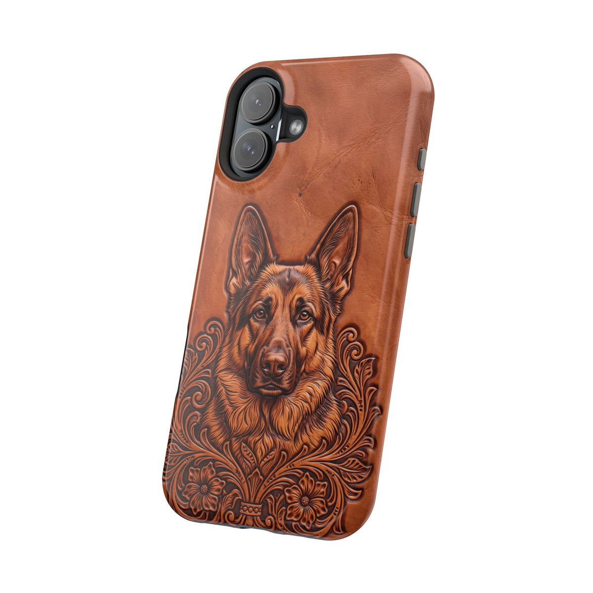 German Shepherd Phone Case | Western Tooled Art — Tough Magnetic Case with Wireless Charging