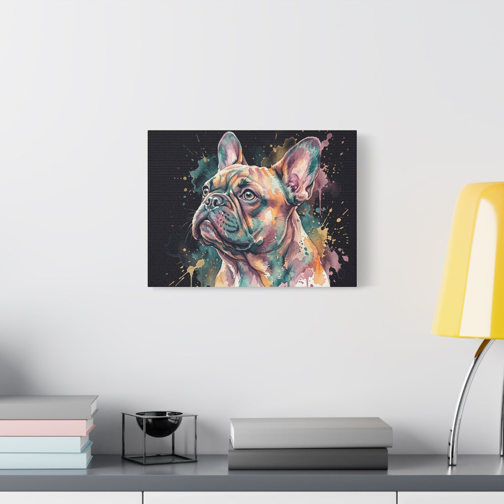 Watercolor French Bulldog Canvas Print — Colorful Dog Wall Art, Matte Stretched Canvas