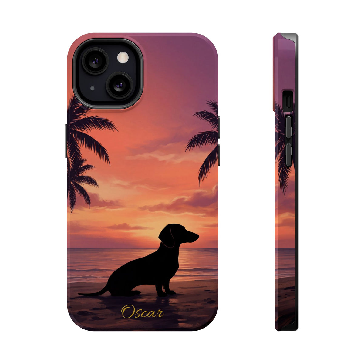 Personalized Dachshund Tropical Beach Sunset Phone Case — Wireless Charging Cover