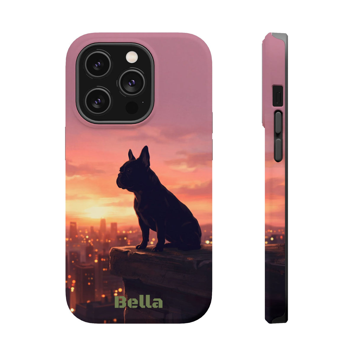 Personalized French Bulldog City Skyline Sunset Phone Case — Wireless Charging Cover