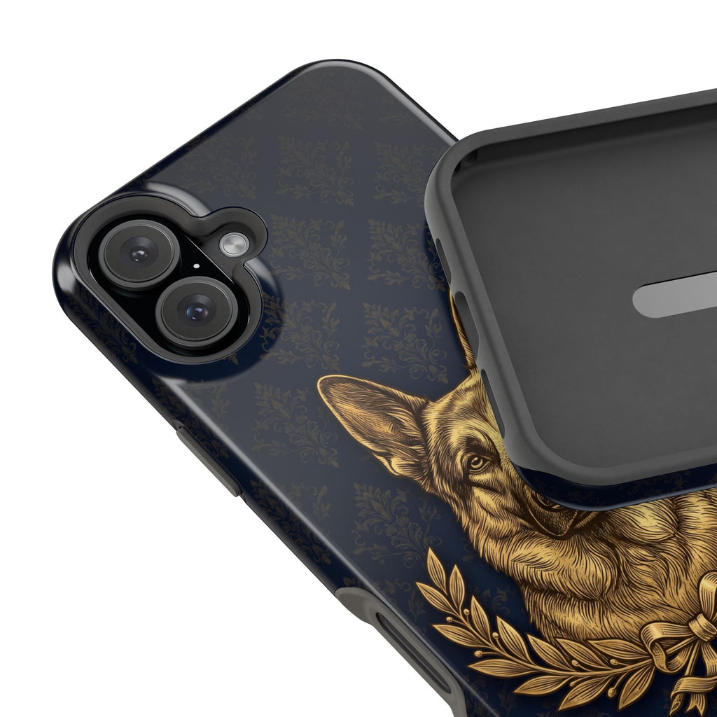 German Shepherd Phone Case | Navy Gold Laurel Art — Tough Magnetic Case with Wireless Charging