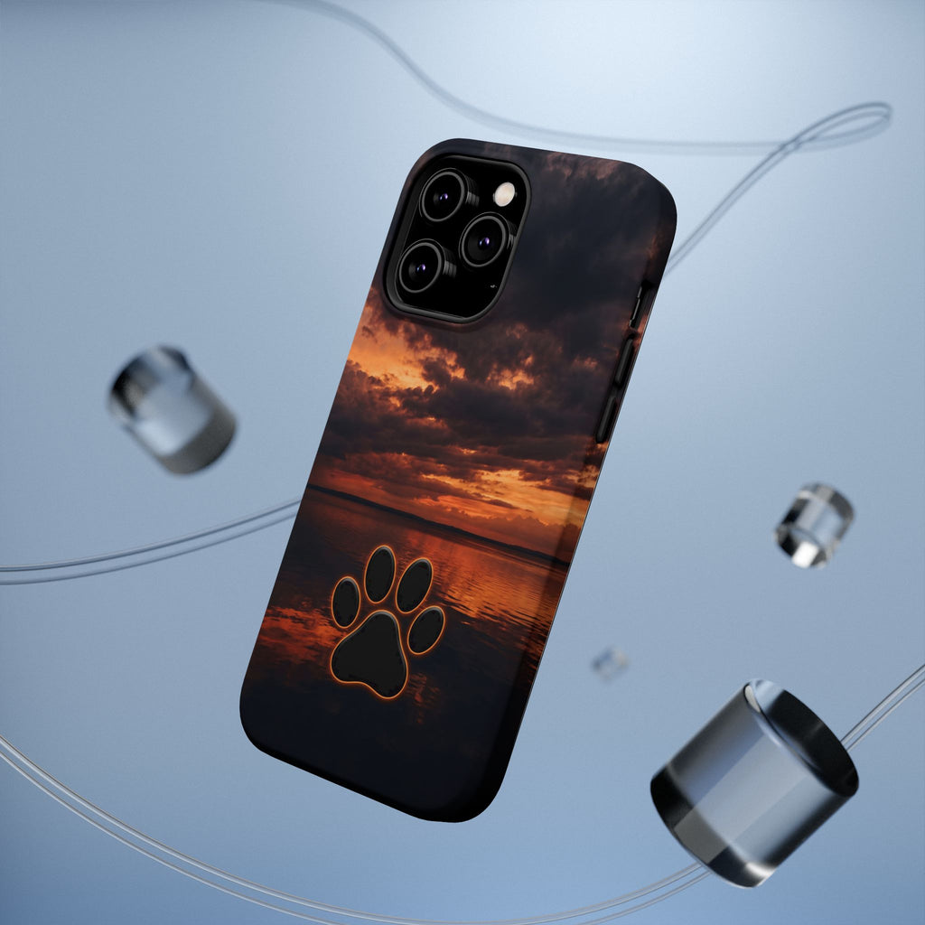 Sunset Paw Print Phone Case — Impact-Resistant Wireless Charging Cover
