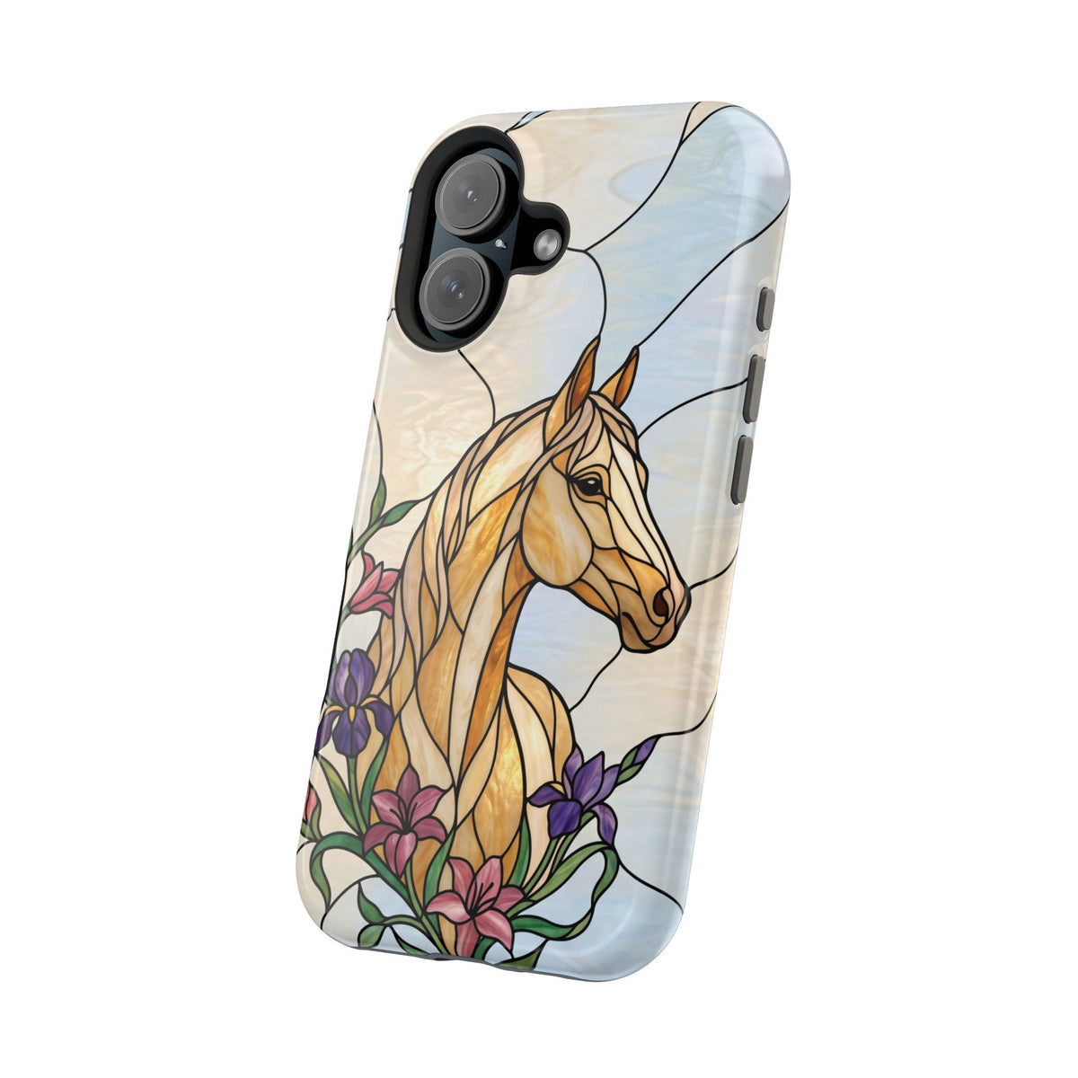 Floral Stained Glass Horse Phone Case — Tough Magnetic Case with Wireless Charging