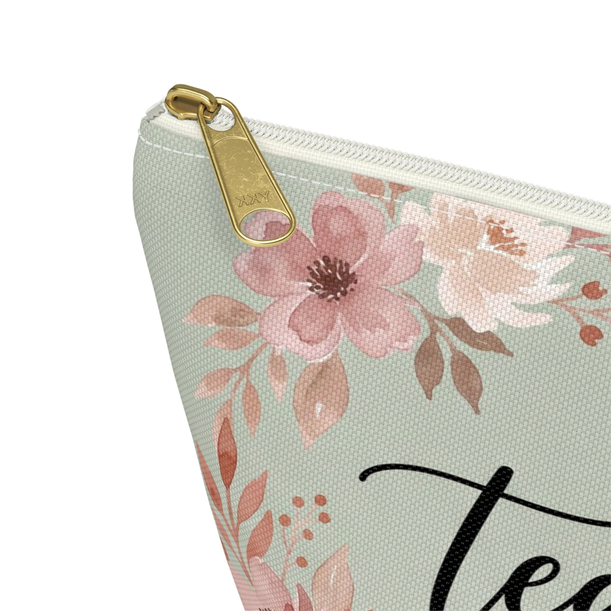 Teacher Floral Watercolor Accessory Pouch — T-Bottom Zipper Bag