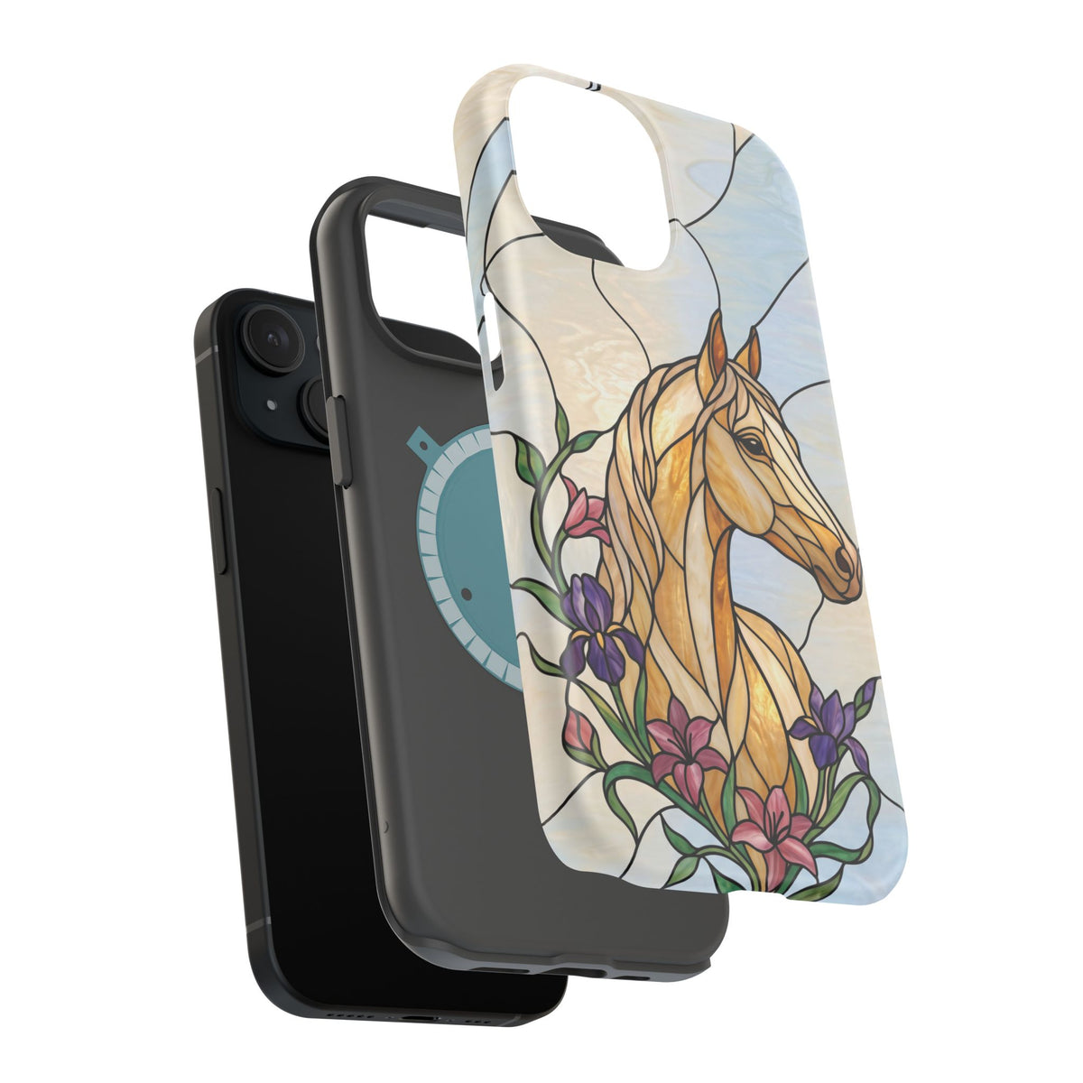 Floral Stained Glass Horse Phone Case — Tough Magnetic Case with Wireless Charging