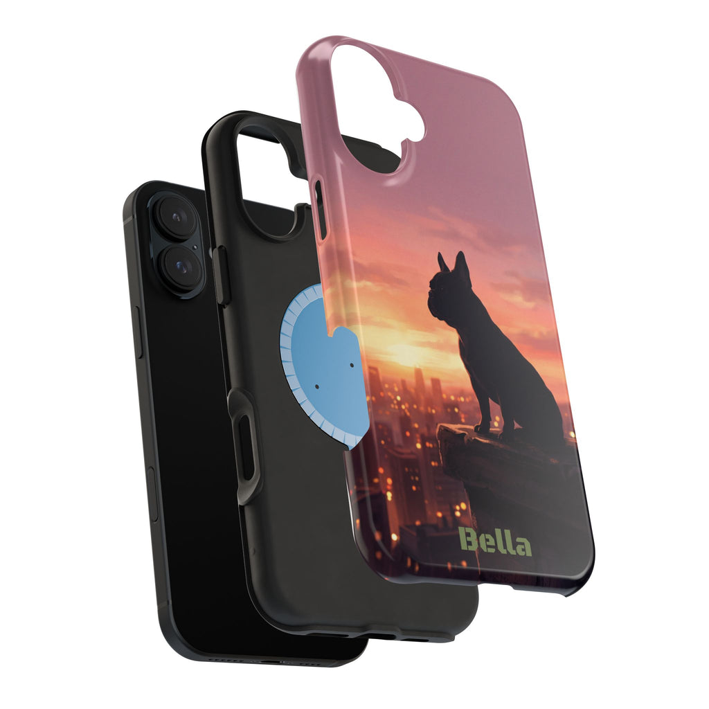 Personalized French Bulldog City Skyline Sunset Phone Case — Wireless Charging Cover