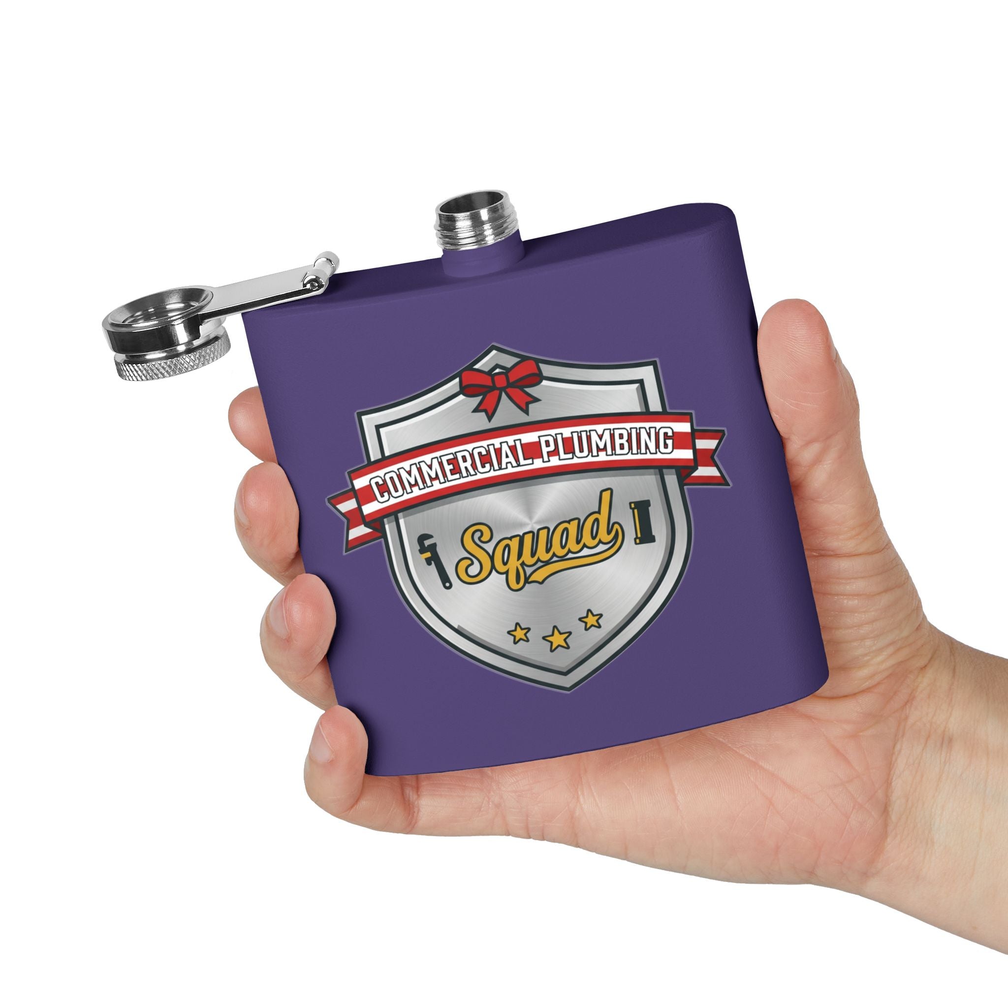 Flask — "Commercial Plumbing Squad" 6oz Stainless Steel Hip Flask