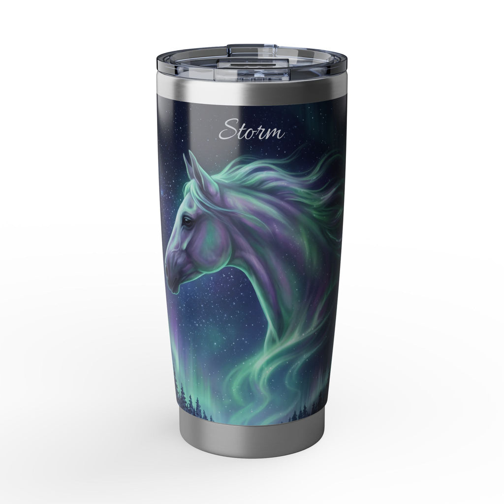 Horse Personalized Tumbler | Aurora Borealis Art — 20 oz Stainless Travel Mug