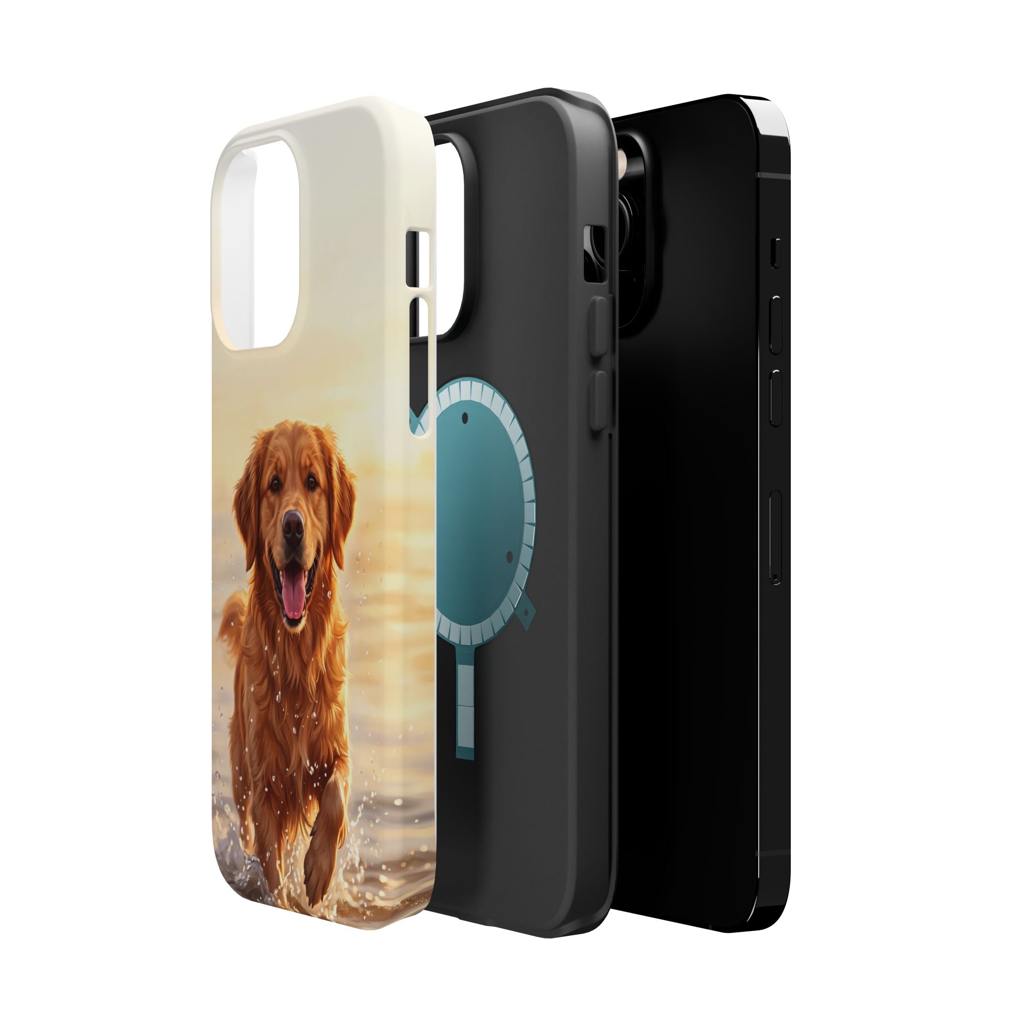 Beach Golden Retriever Phone Case — Impact-Resistant Wireless Charging Cover