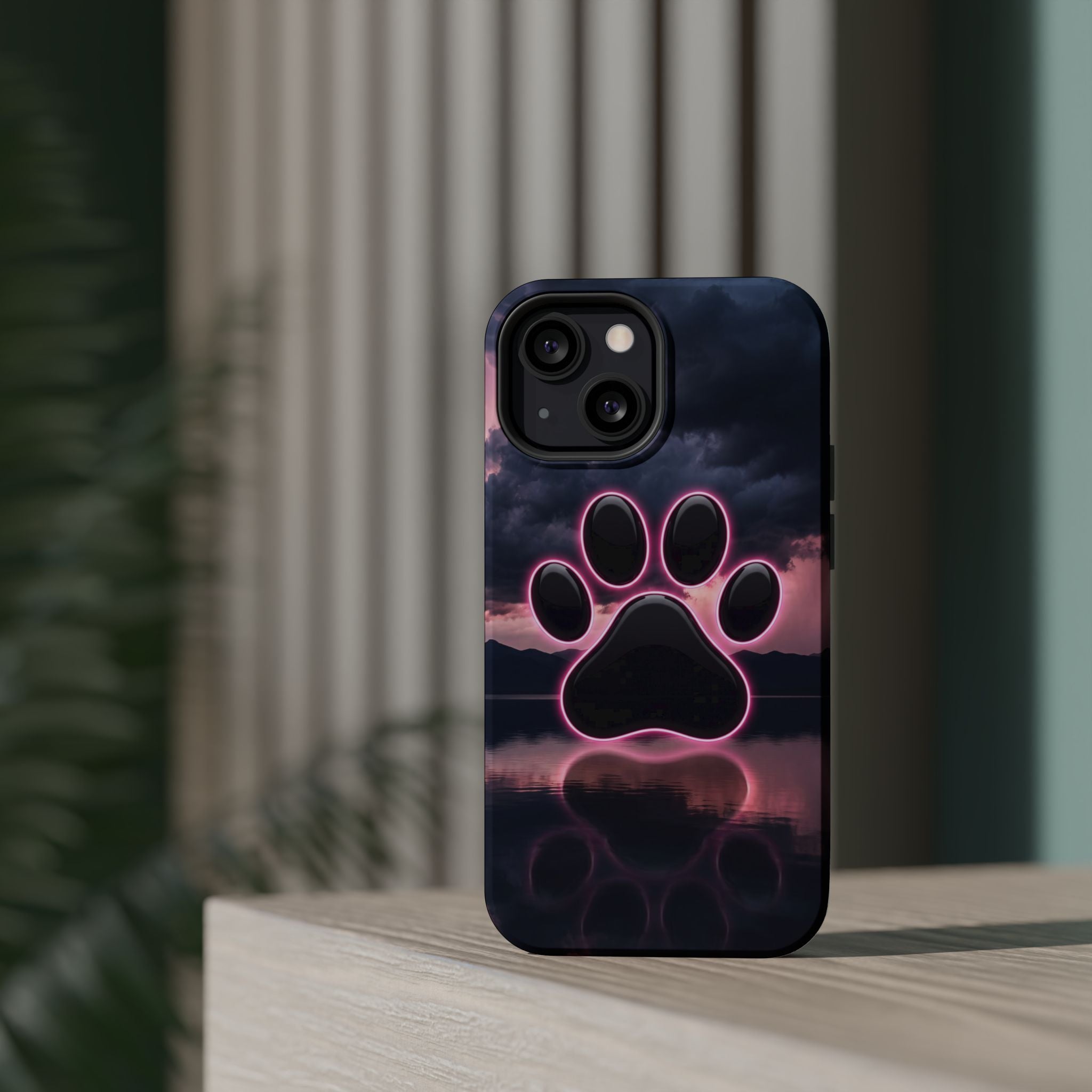 Neon Paw Print Phone Case — Impact-Resistant Wireless Charging Cover