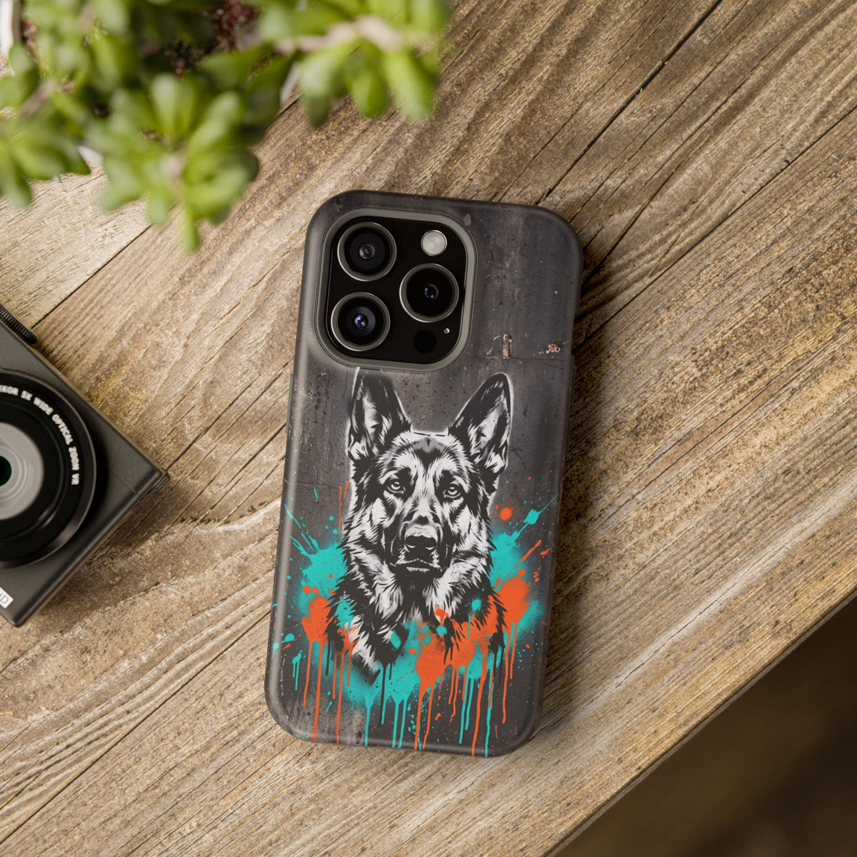 German Shepherd Phone Case | Graffiti Street Art — Tough Magnetic Case with Wireless Charging