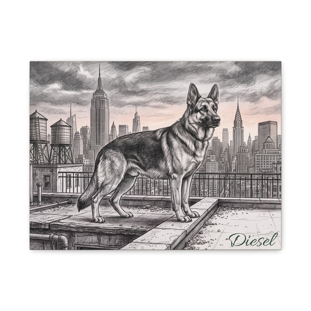 German Shepherd Personalized Canvas | New York City Skyline Sketch Wall Art