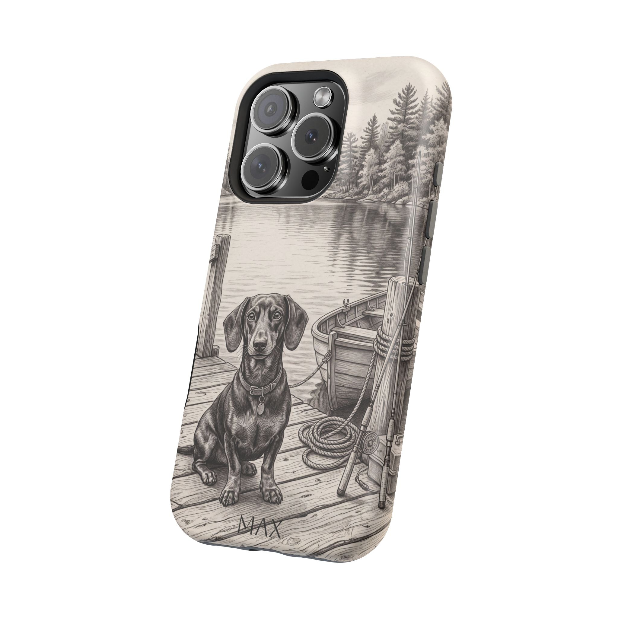 Personalized Dachshund Sunset Beach Phone Case — Wireless Charging Cover