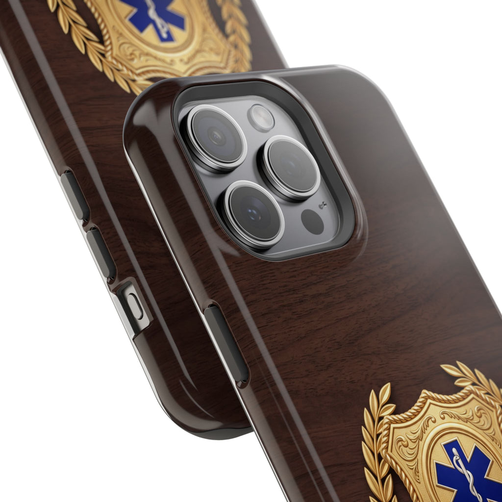 Gold Paramedic Laurel Badge Wood Phone Case — Magnetic Wireless Charging Cover