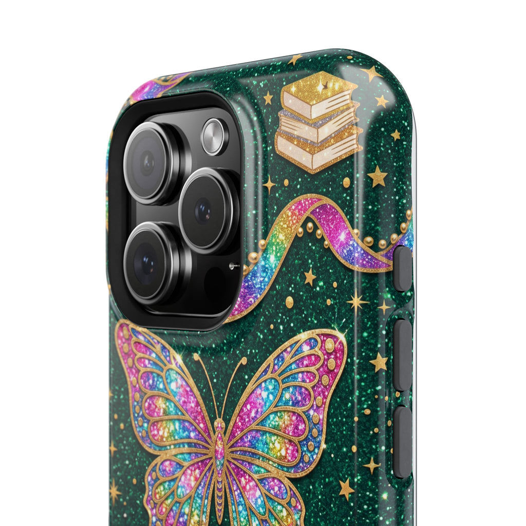 Rainbow Glitter Butterfly Personalized Teacher Phone Case — Wireless Charging Cover