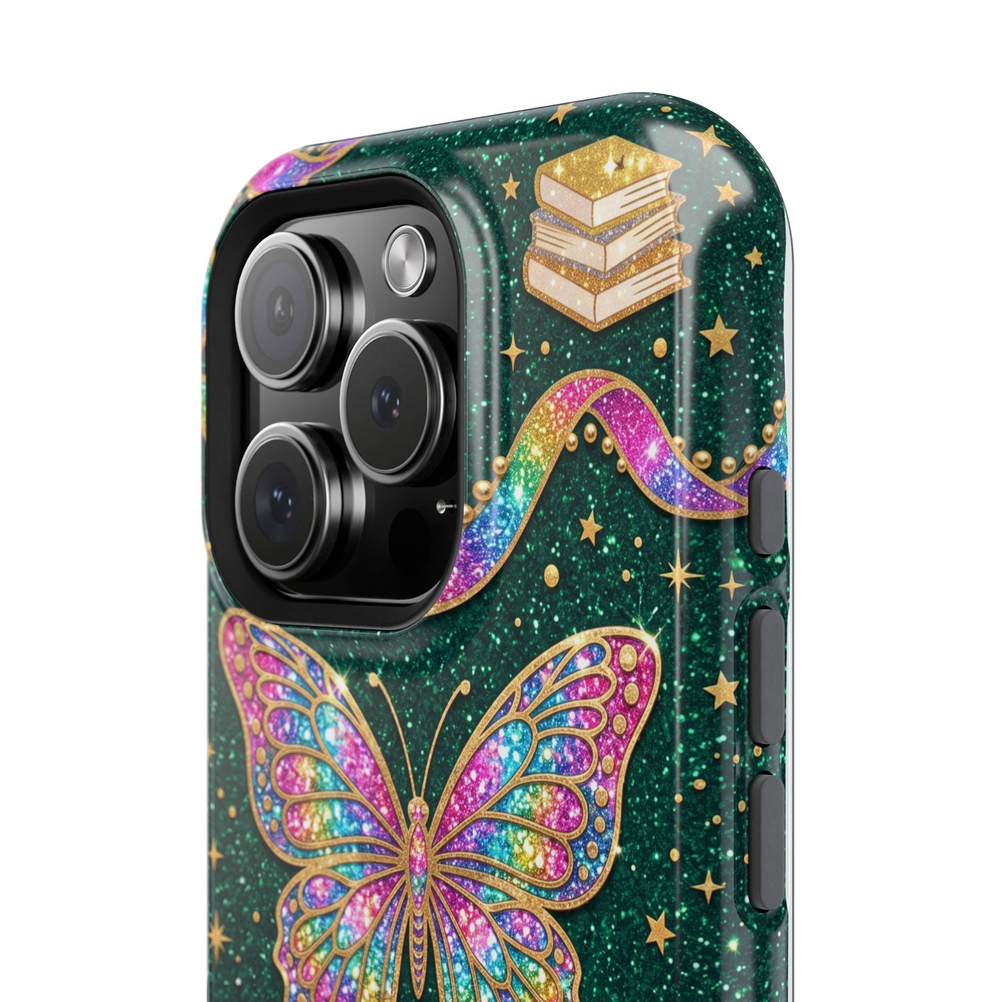 Rainbow Glitter Butterfly Personalized Teacher Phone Case — Wireless Charging Cover