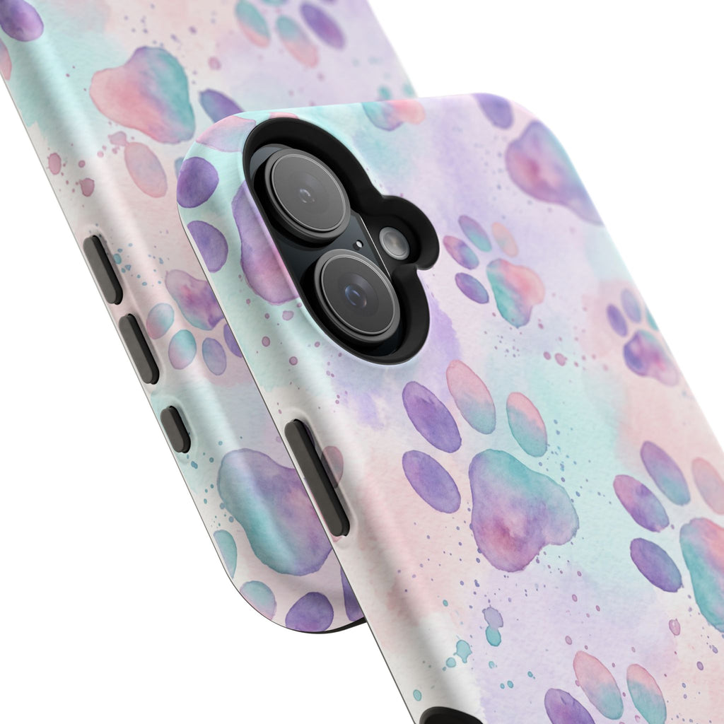 Watercolor Paw Print Phone Case — Impact-Resistant Wireless Charging Cover