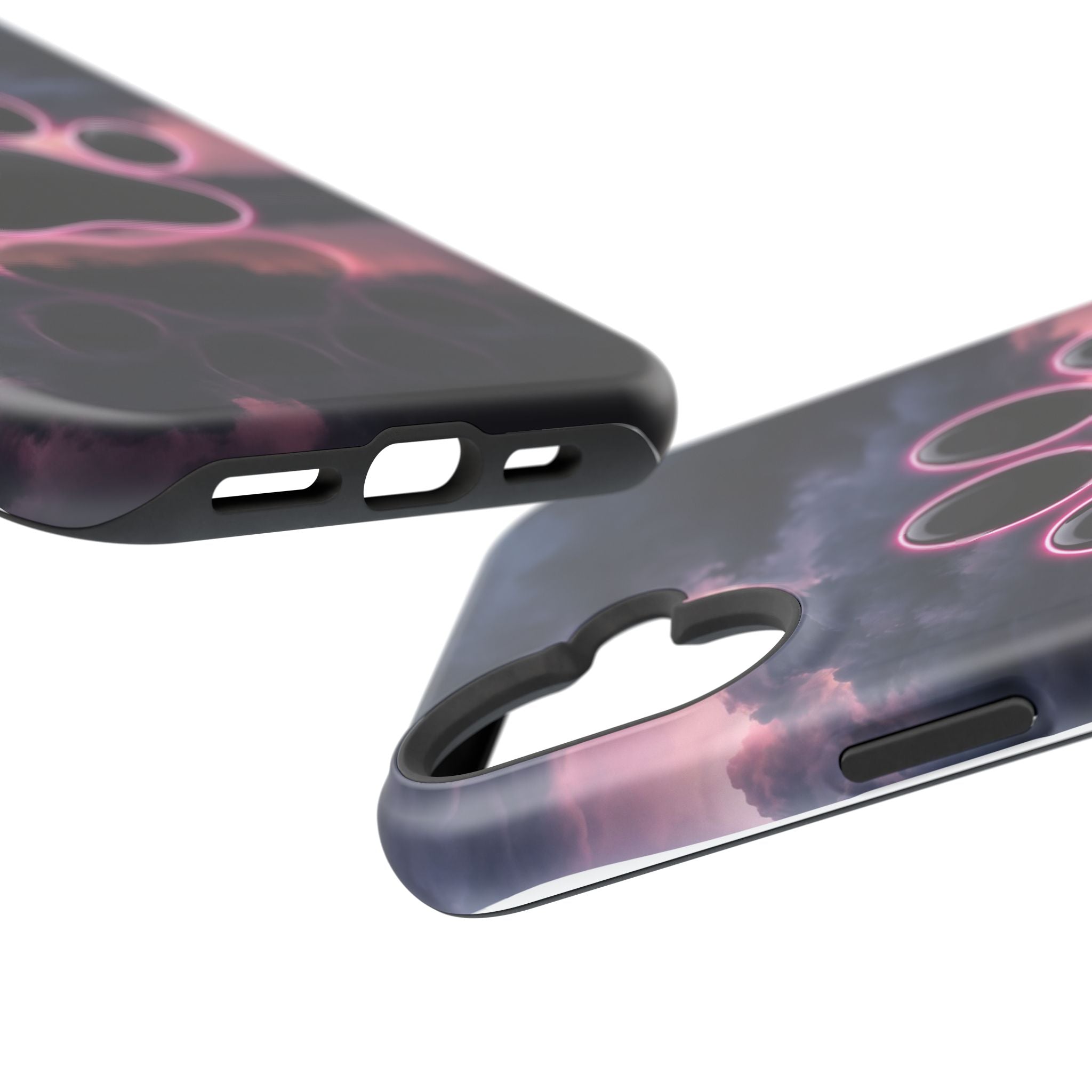 Neon Paw Print Phone Case — Impact-Resistant Wireless Charging Cover