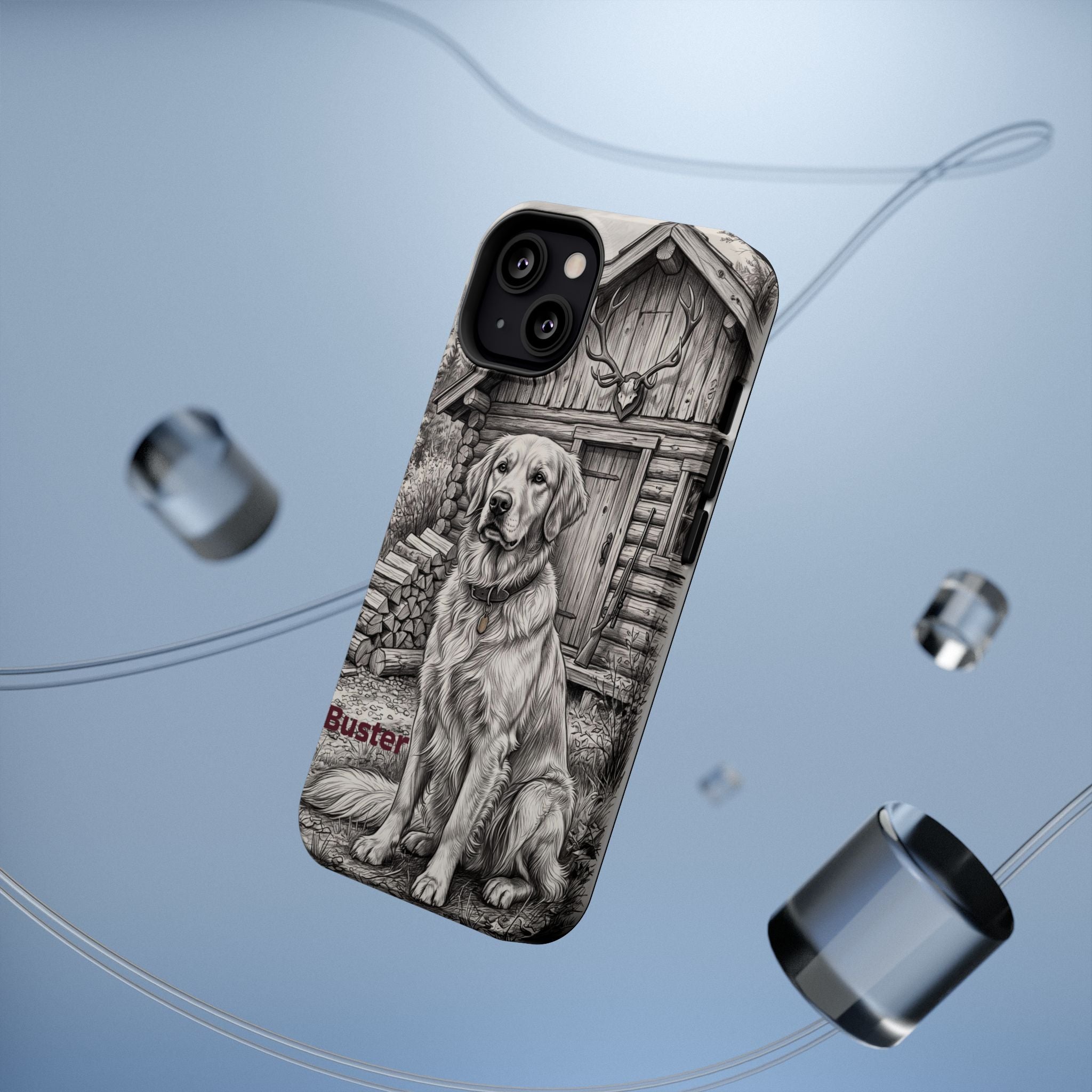 Personalized Golden Retriever Cabin Porch Phone Case — Wireless Charging Cover