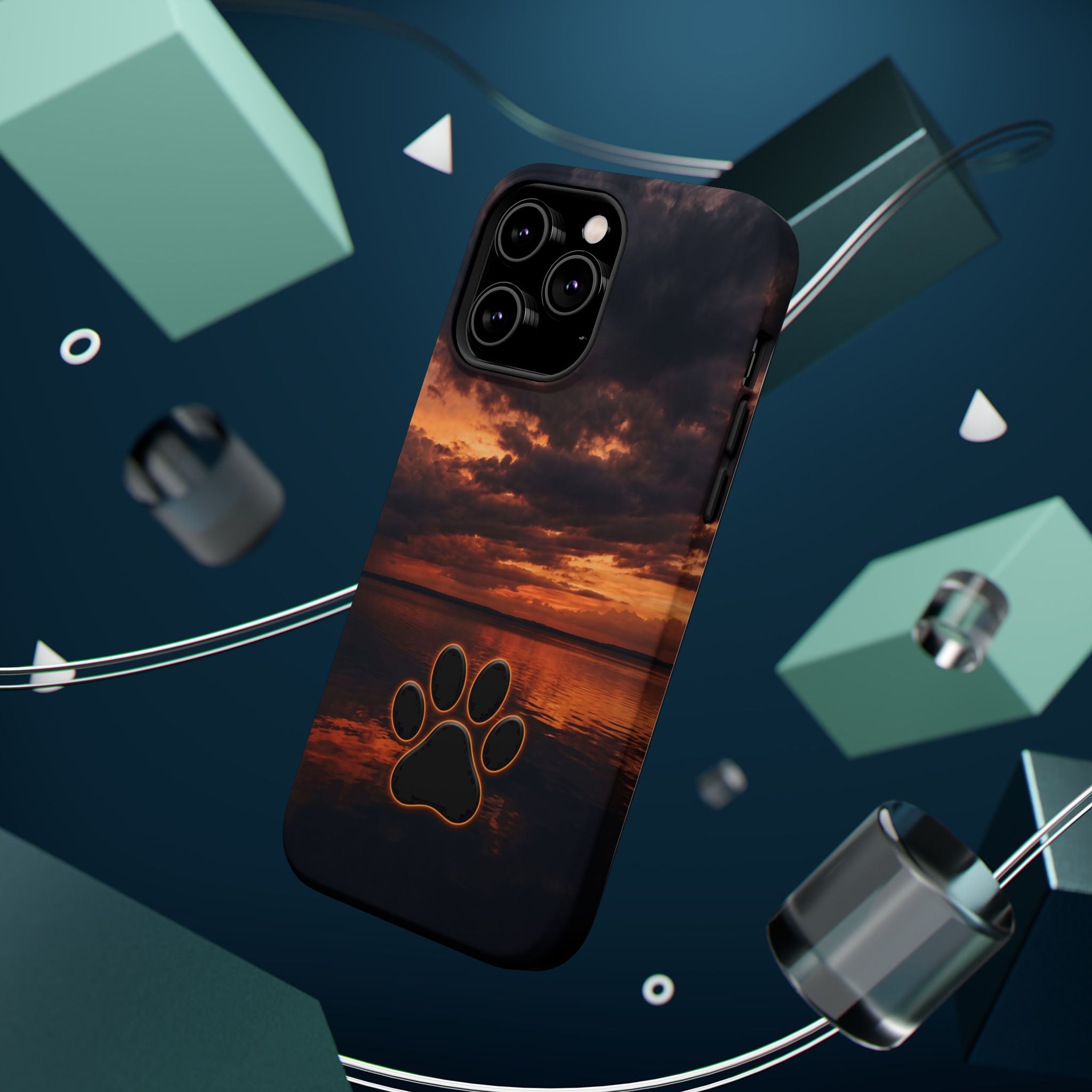 Sunset Paw Print Phone Case — Impact-Resistant Wireless Charging Cover