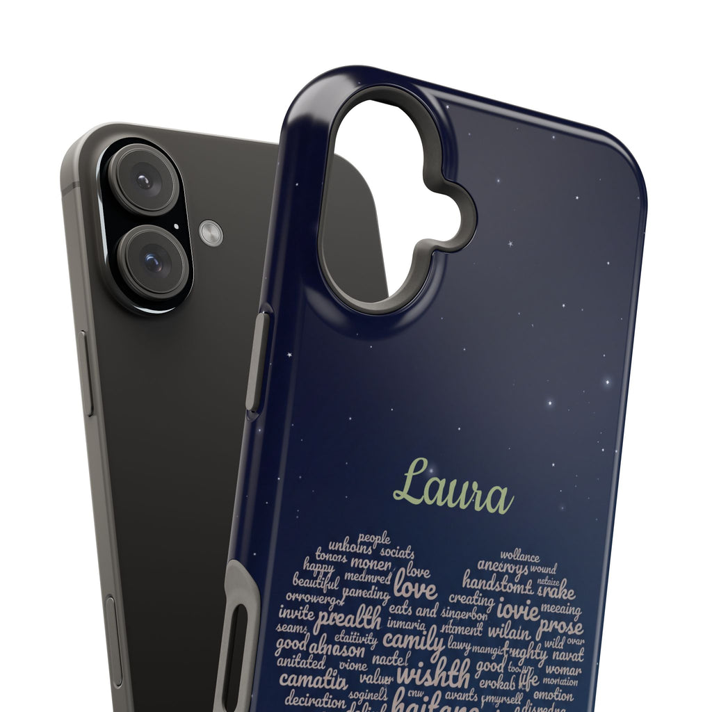 Personalized Teacher Heart Word Art Phone Case — Navy Wireless Charging Cover