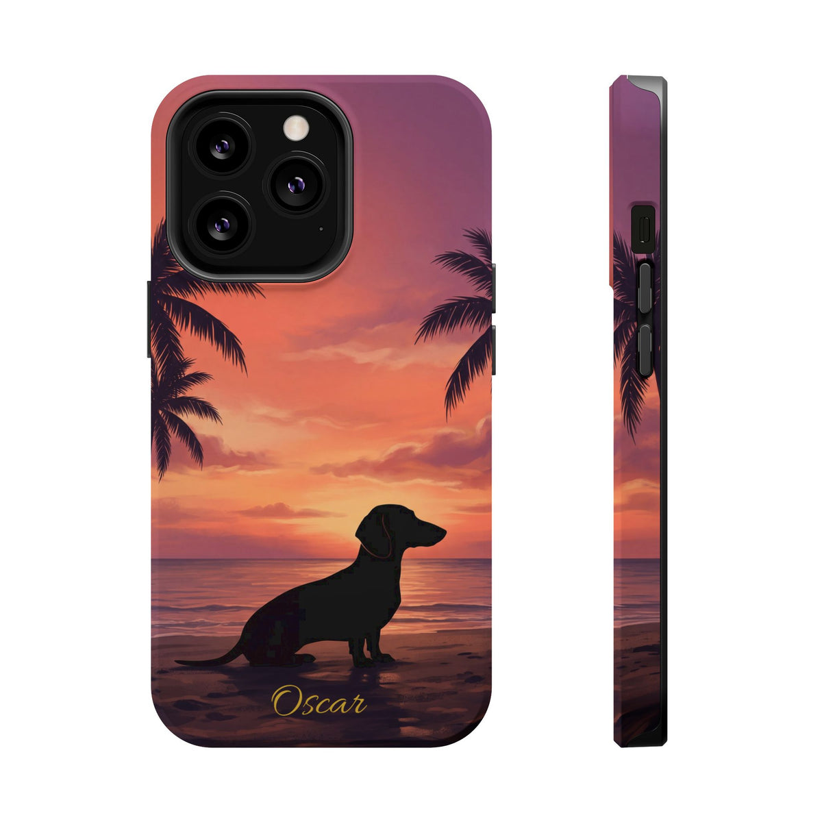 Personalized Dachshund Tropical Beach Sunset Phone Case — Wireless Charging Cover